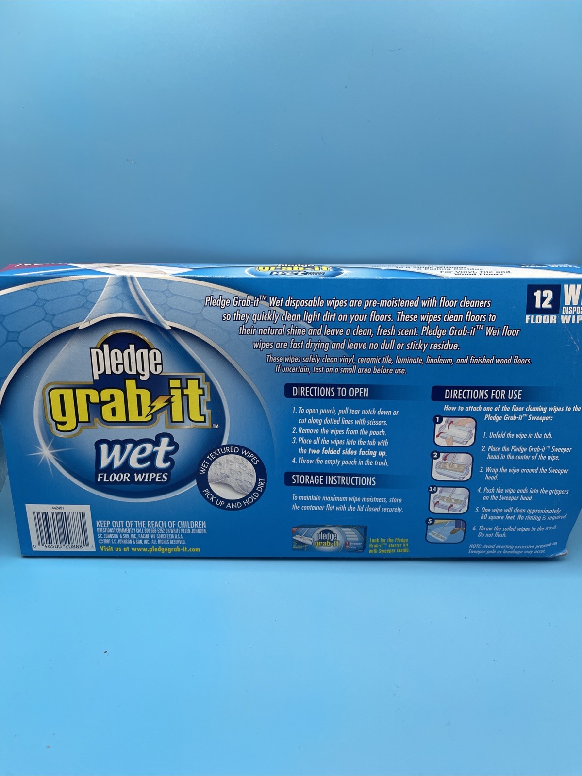 Pledge Grab It Wet Floor Wipes 12 Disposable Pre Moistened Textured Discontinued
