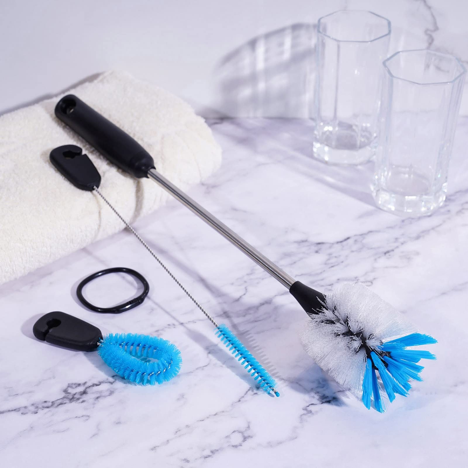 3-in-1 Stainless Steel Bottle Brush and Straw Cleaning Set, Long Handle Scrub…