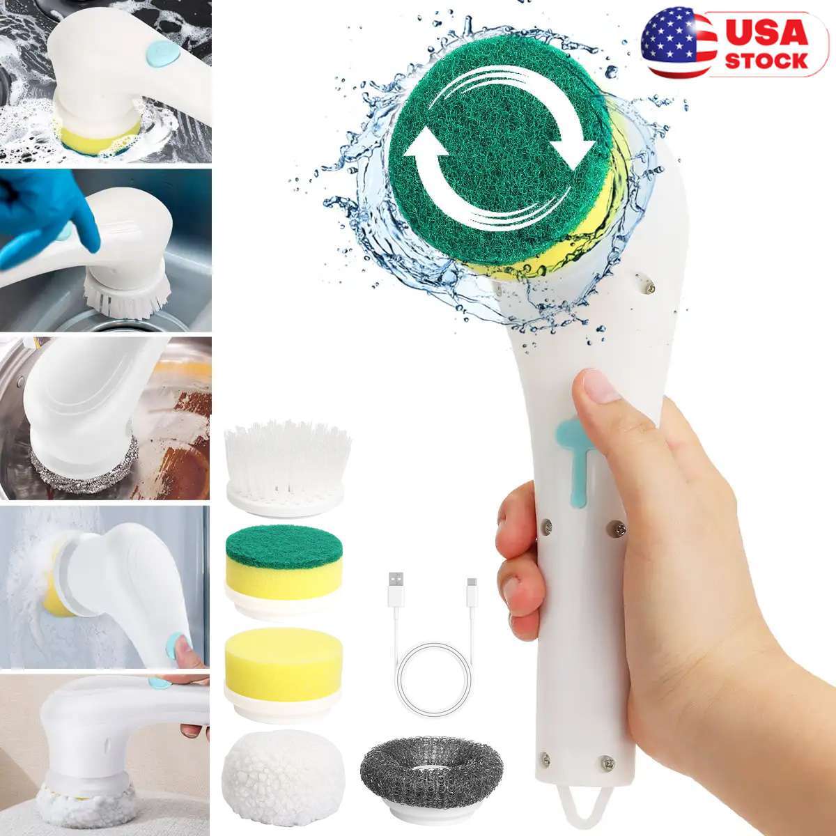 Electric Cordless Cleaning Brush Spin Scrubber Turbo Scrub Cleaner Rechargeable
