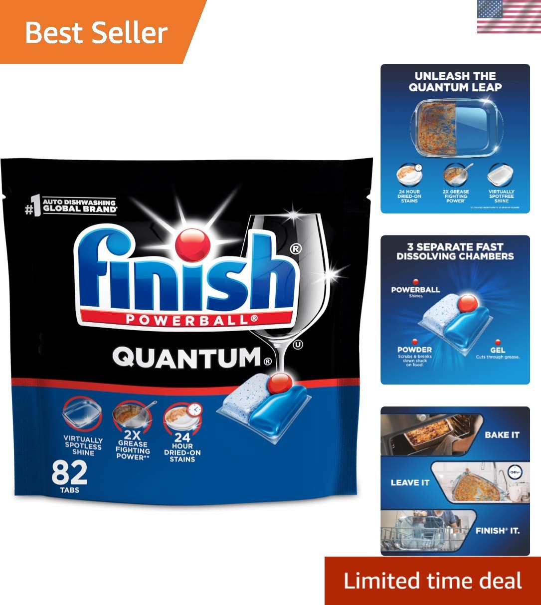 82 Count Quantum Dishwasher Pods – Power Against 24HR Dried Stains, Rinse-Free