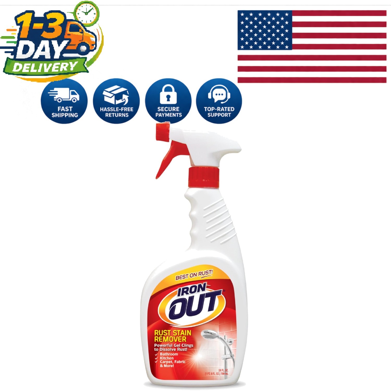 Multi-Purpose Rust Stain Remover Gel – 24oz Spray for Indoor & Outdoor Use