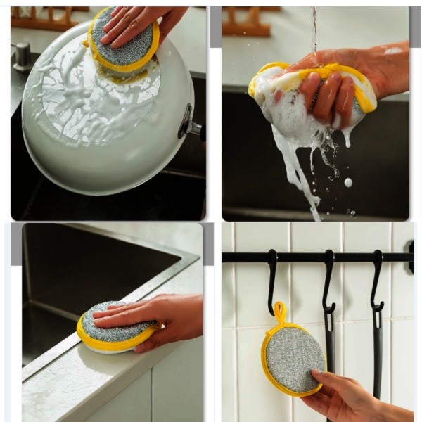 4pieces Double-Sided Scouring Pads Dish Pan Washing Sponge Kitchen Cleaning Tool