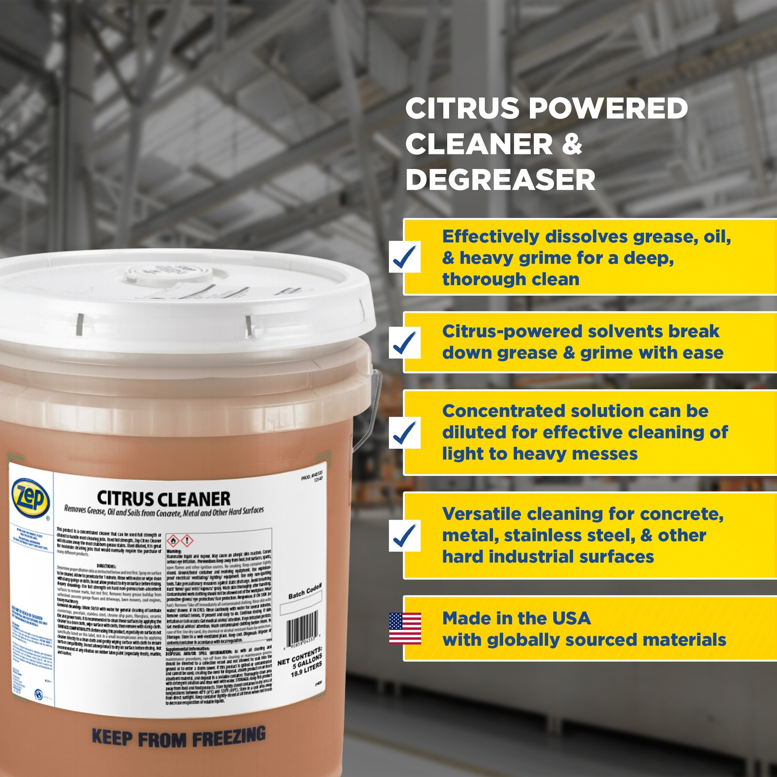 Zep Citrus Cleaner and Degreaser – 5 Gallon (1 Unit) 45535 – Concentrated