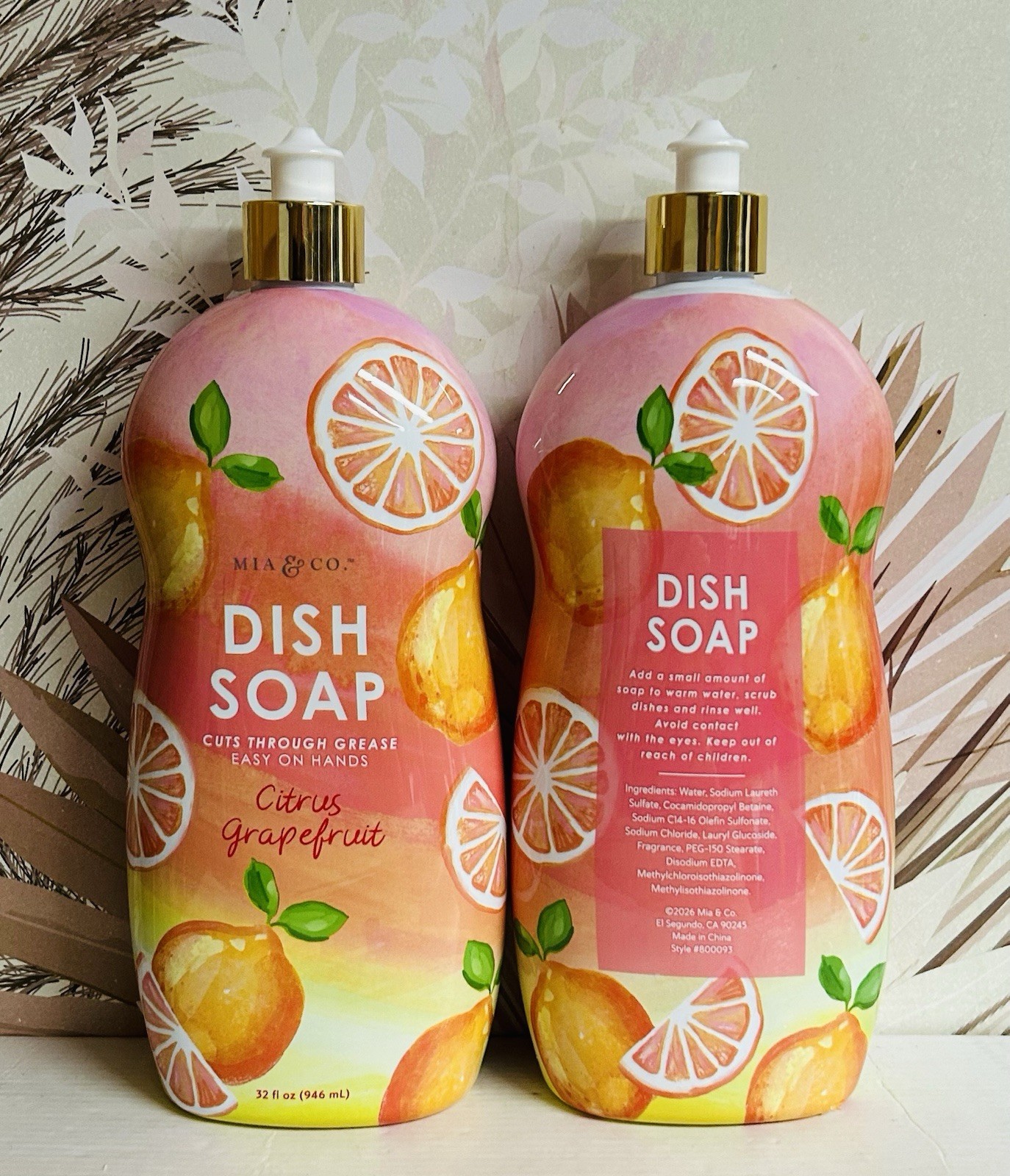 2-Pack Mia & Co. ~ Citrus Grapefruit Dish Soap 32 fl oz Each