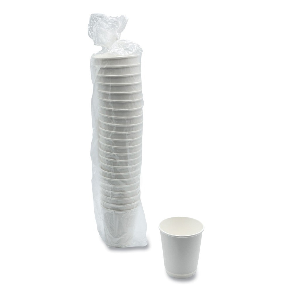 Boardwalk DW10HCUPPK 10 oz Double-Walled Paper Hot Cups – White (25/PK) New