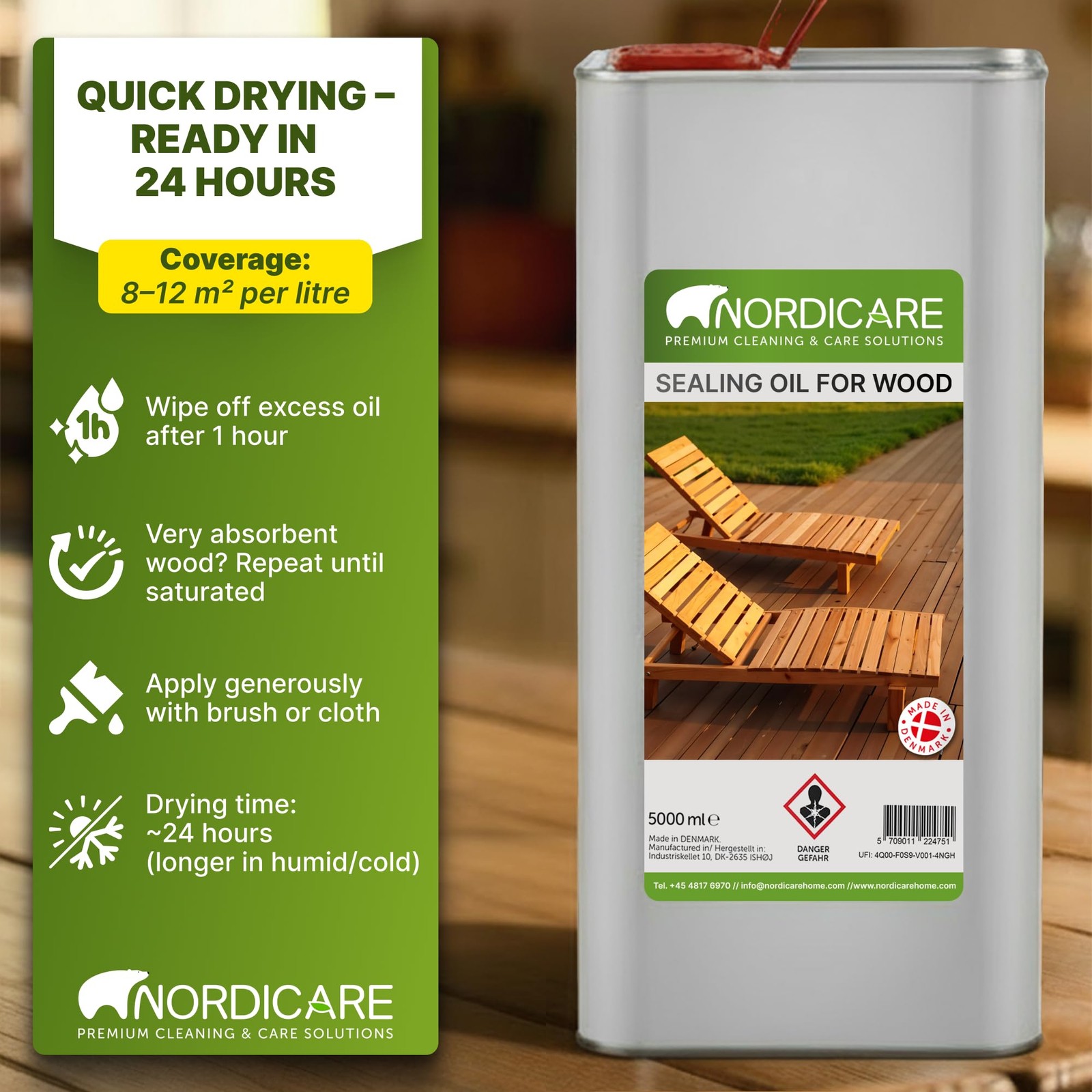 Nordicare Sealing Wood Oil for Outdoor Garden Furniture – Teak Oil – 170 Oz NEW