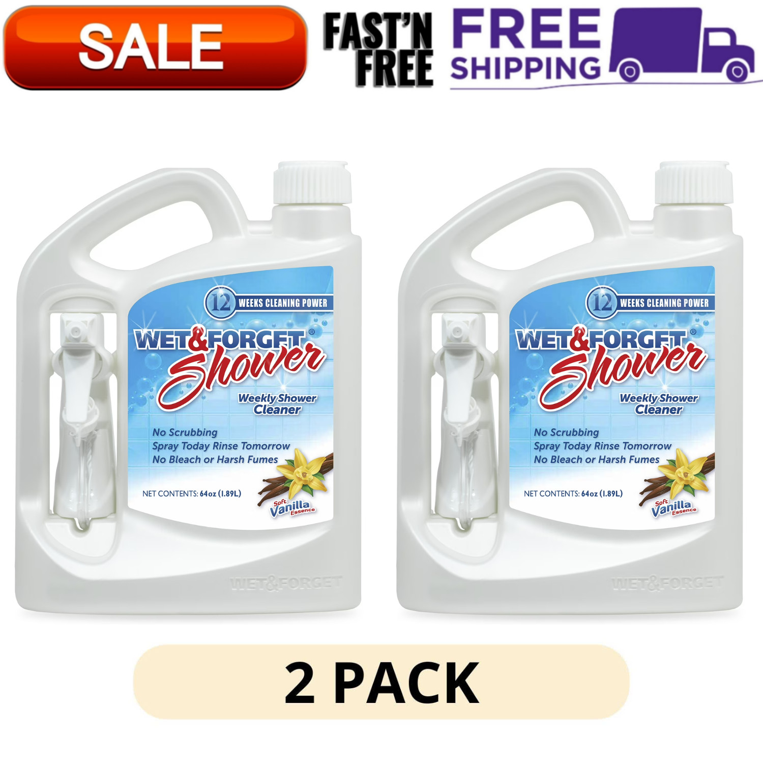 (2 Pack) Wet Forget Weekly Shower Cleaner Vanilla Scent 64 fl oz Spray Bottle