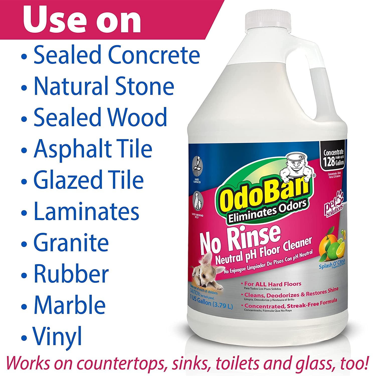 Pet Solutions No Rinse Neutral pH Floor Cleaner Concentrate, 4-Pack,1Gallon Each