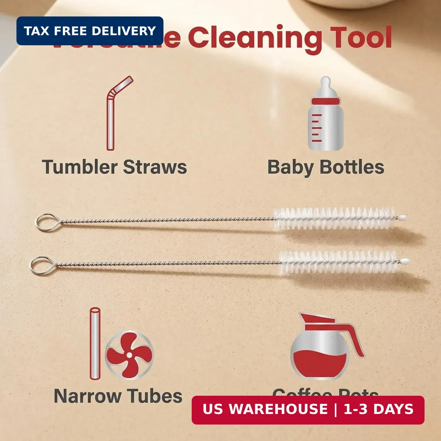 2 Pack Straw Cleaner Brush, Reusable Metal Handles Straw Cleaner Brush Extra Lon