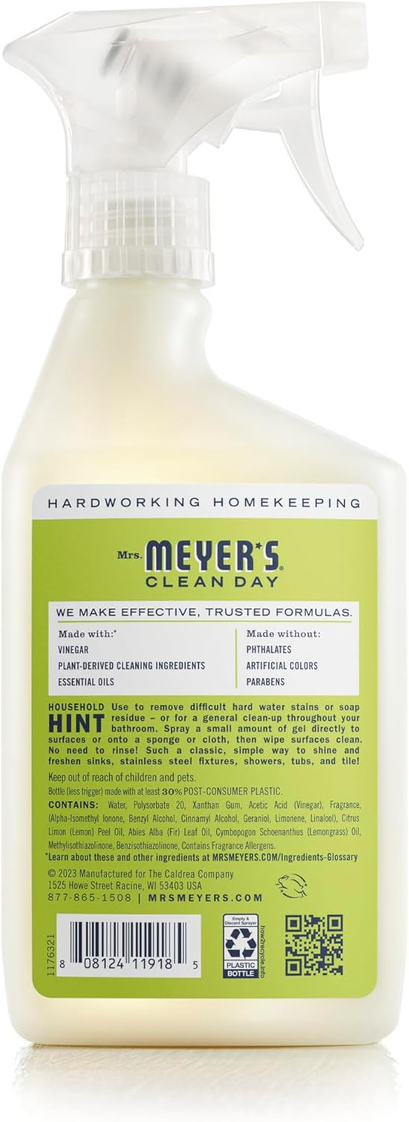 Mrs. Meyer’s Vinegar Gel Cleaning Spray, No-Rinse Formula Lemon Verbena 16 Fl Oz