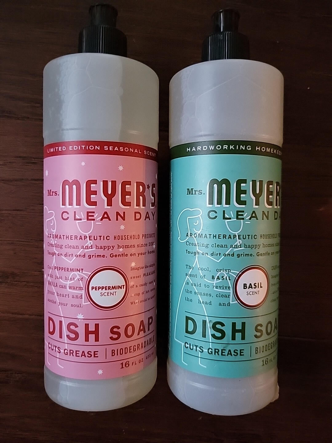 2 Mrs Meyers Liquid Dish Soap Peppermint Seasonal Scent & Basil Scent 16 Oz –