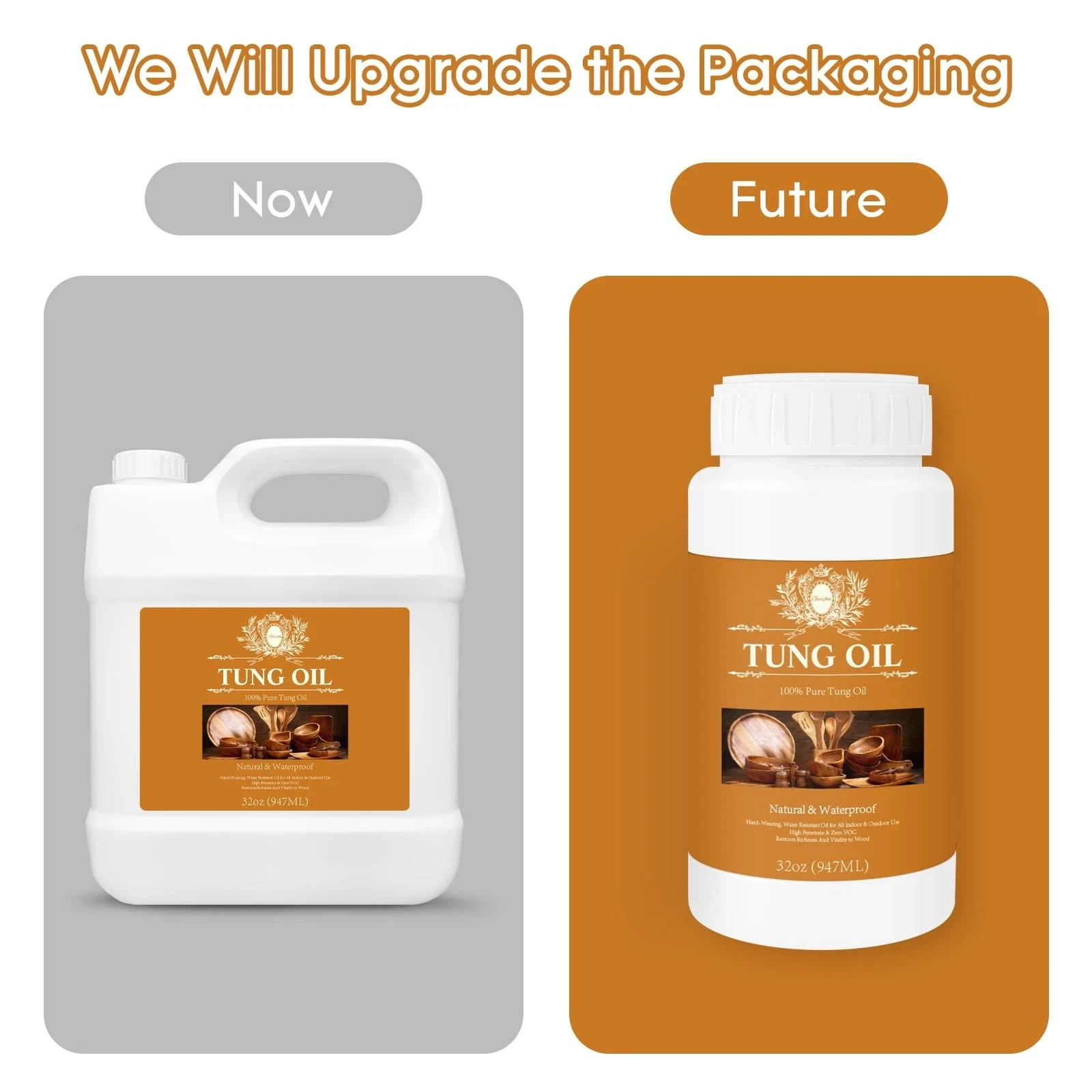 100% Pure Tung Oil Wood Sealer Food Safe Waterproof Finish for Outdoor Furniture