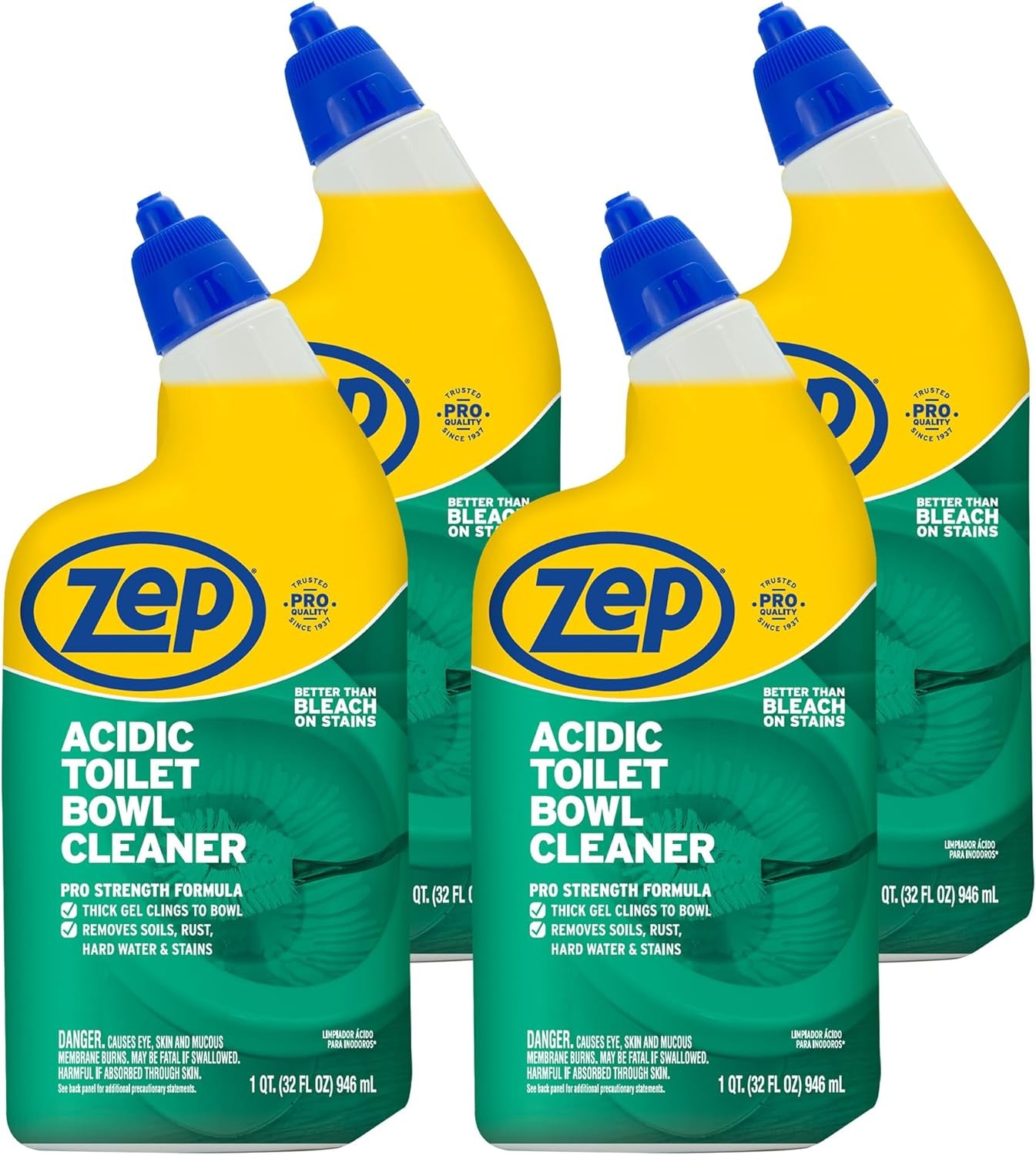 Zep Acidic Toilet Bowl Cleaner 32 oz 4-Pack – 2x Thicker Clinging Formula