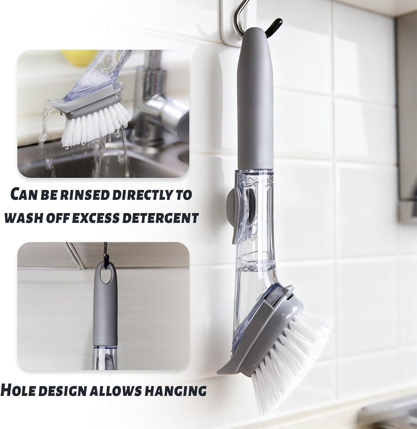 Dish Brush,Dish Scrubber with Soap Dispenser Dish Wand Kitchen Brushes for Di…