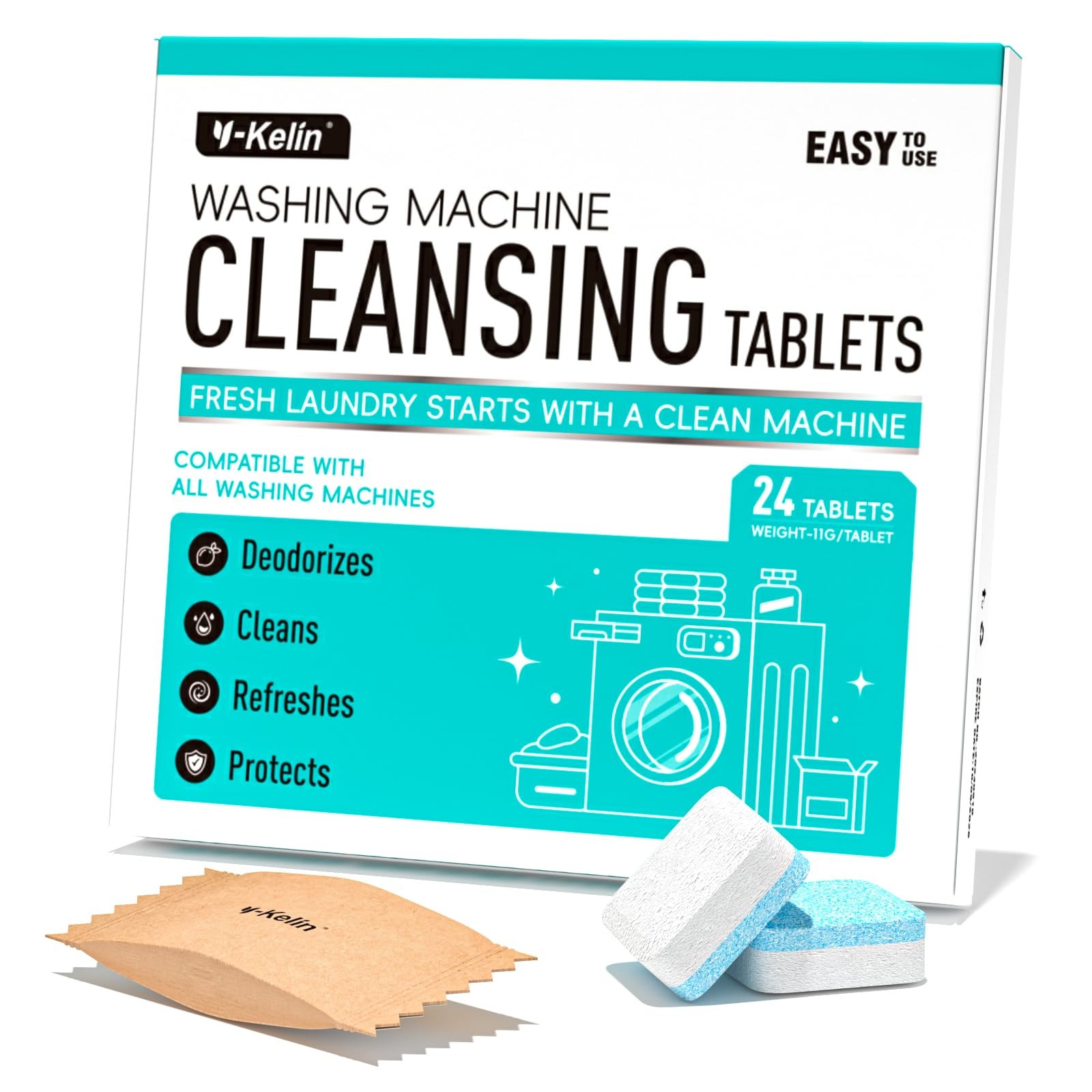 24 Pack Washing Machine Cleaner Tablets for HE Front Loader Top Load Washer