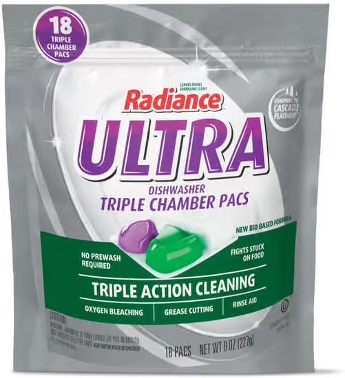 15 Pack Bulk Lot Radiance Ultra Dishwasher Pods| 18count per bag | Triple action