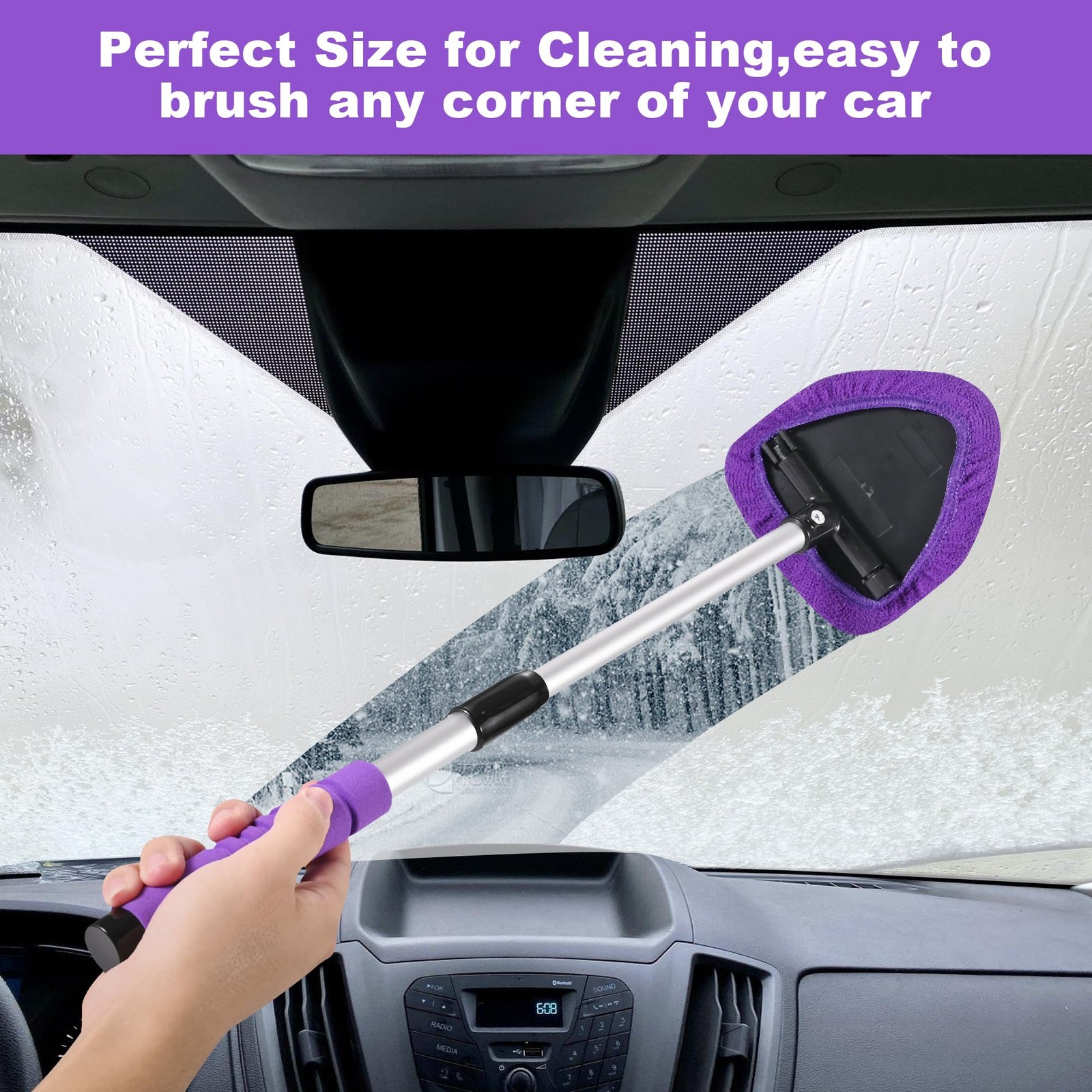 XINDELL Windshield Cleaner Tool – 24” Extendable Car Window Cleaner for Inter…