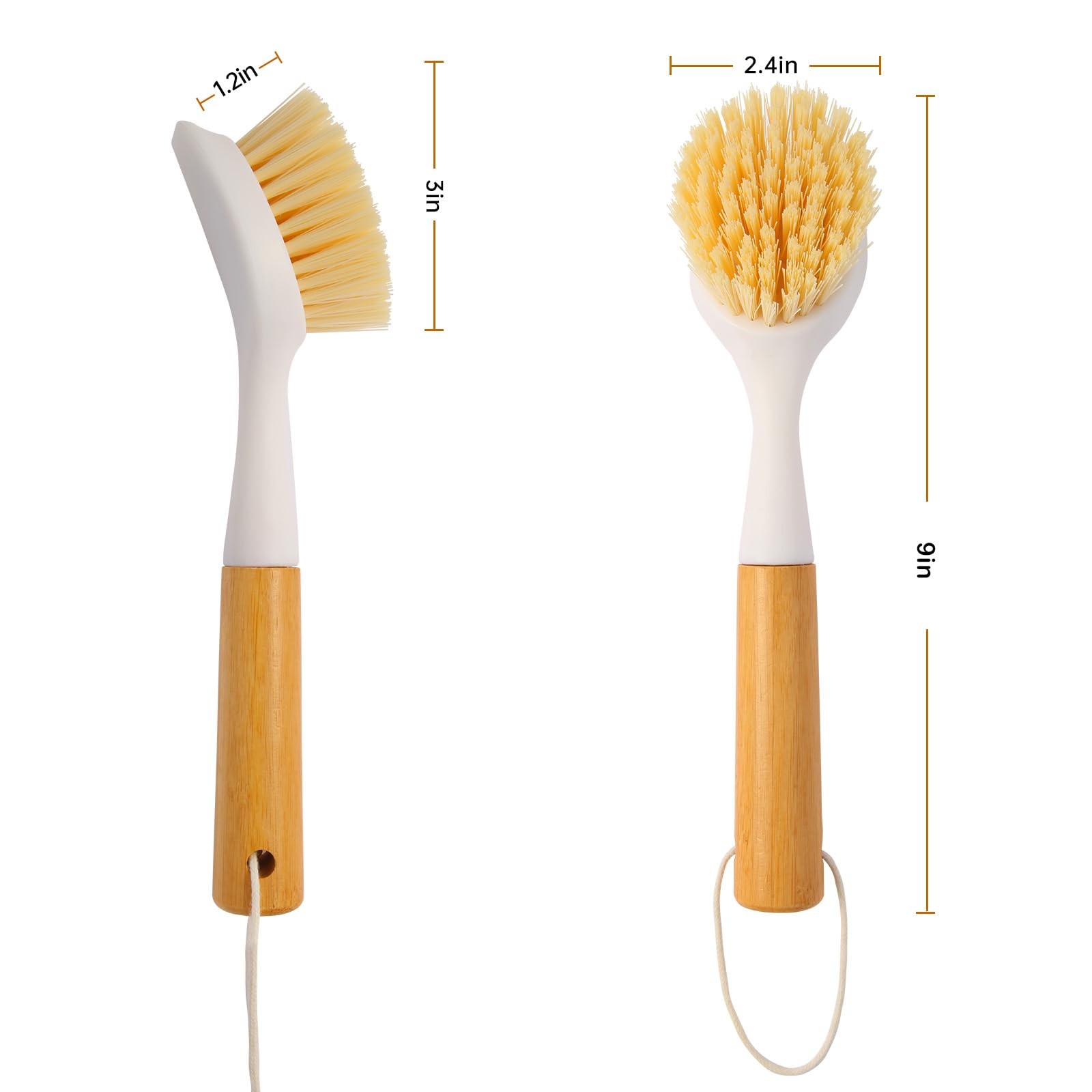 Cooptop 3 Pack Dish Brush Set with Bamboo Handle, Dish Scrubber Built-in Scra…
