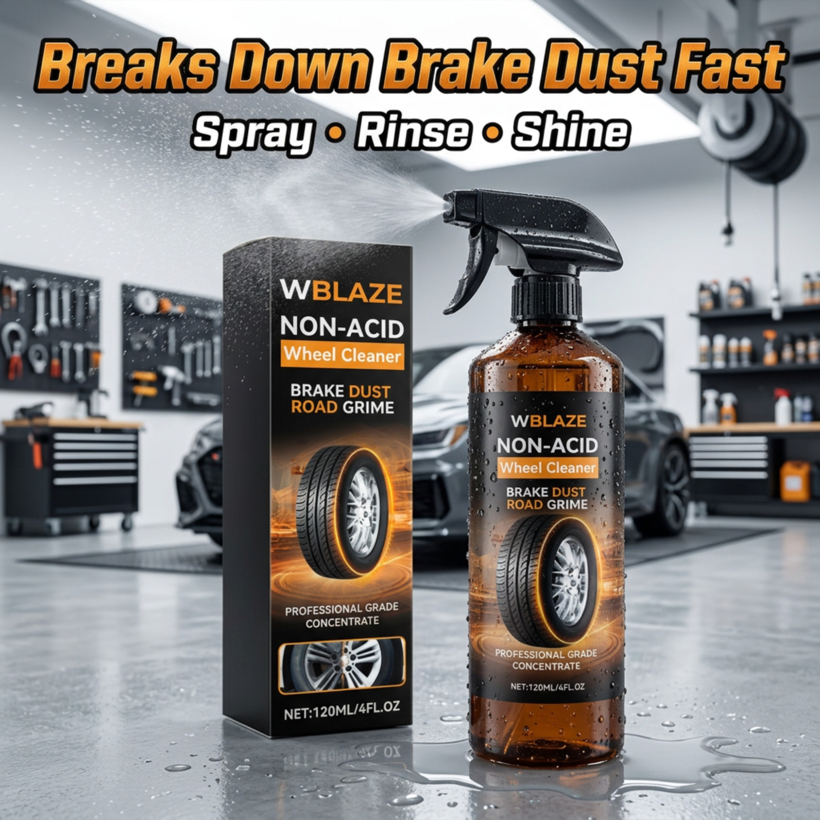 WheelBlaze Non-Acid Wheel Cleaner Spray – Brake Dust & Road Film Remover