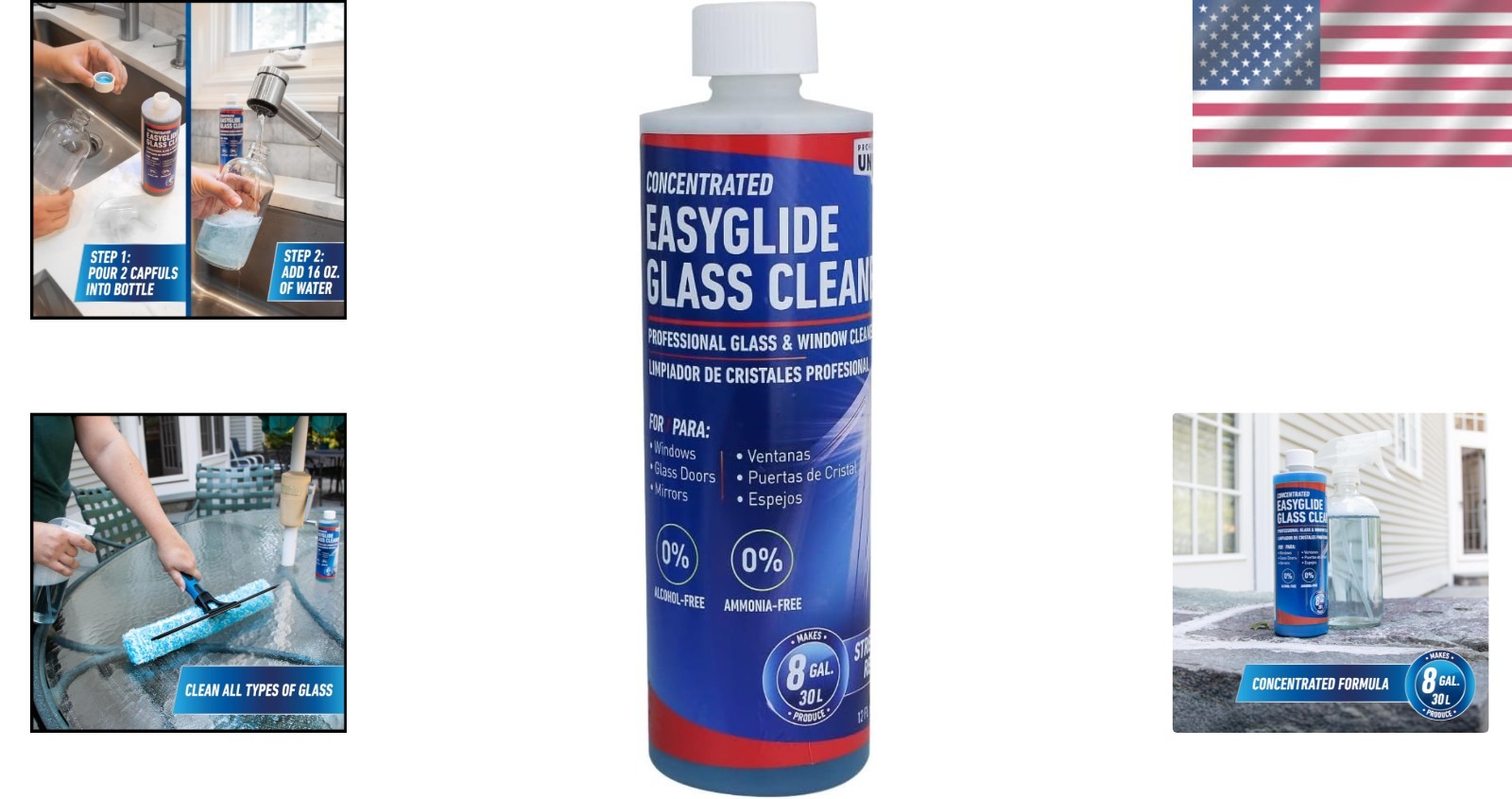 Streak-Free Ammonia-Free Glass Cleaner Concentrate – Makes 8 Gallons of Solution