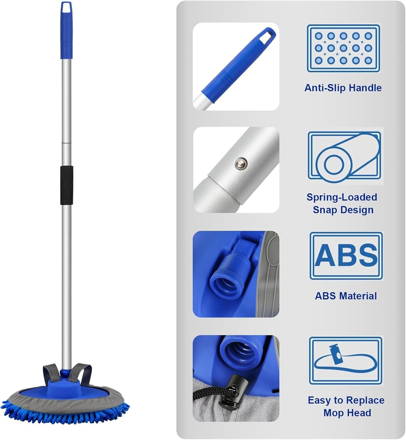 62″ Microfiber Car Wash Brush with Long Handle Car Washing Mop Kit Mitt Spong…