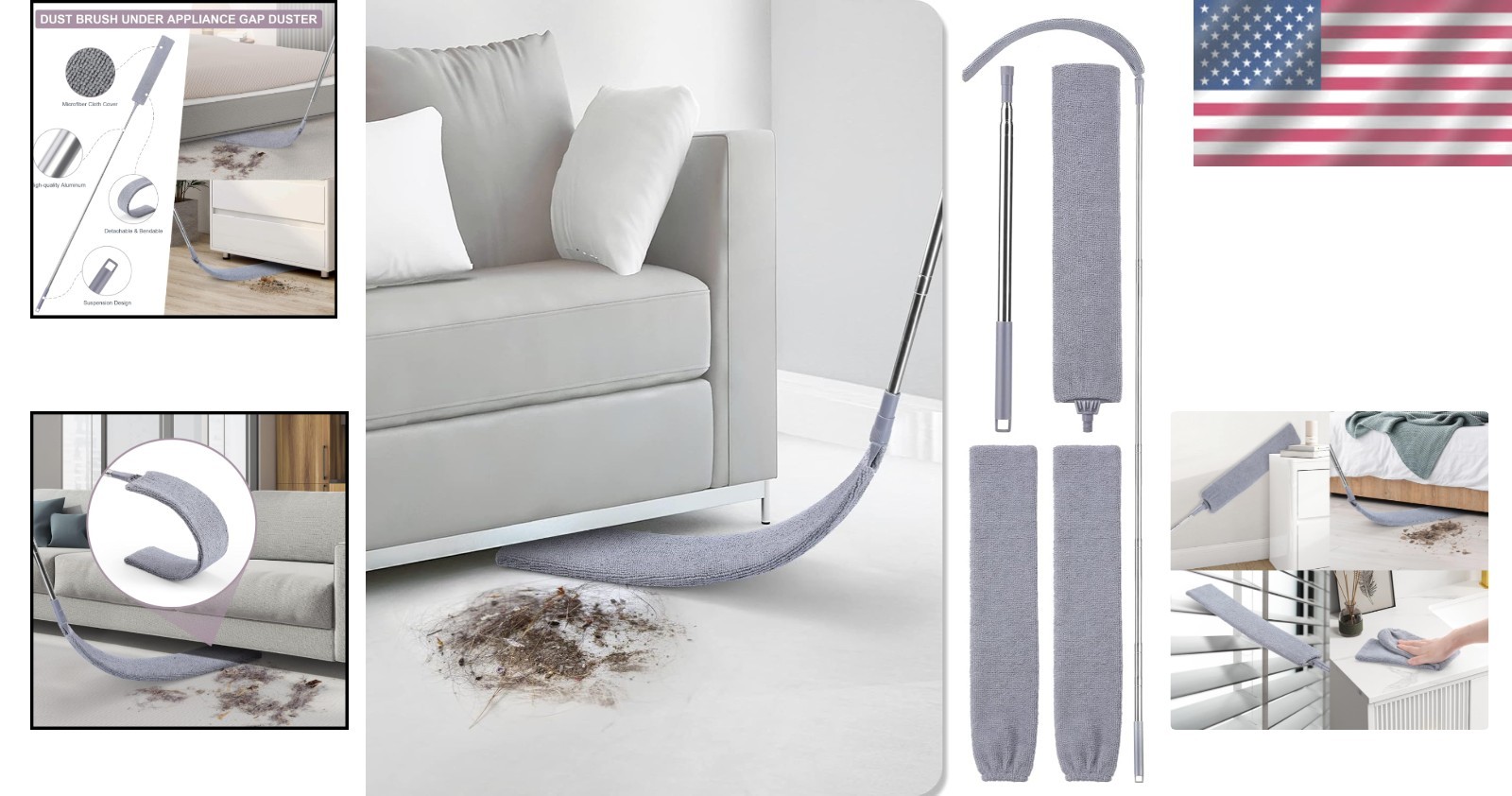 Eco-Friendly Retractable Gap Duster with Ergonomic Handle & Microfiber Cloths