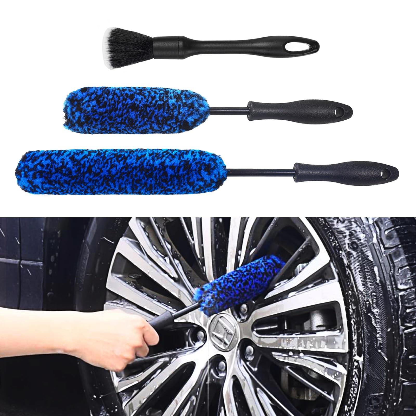 NIKCOSMK 3PCS Wheel Brush Kit for Cleaning Wheel and Tire, Wheel and Rim Brus…
