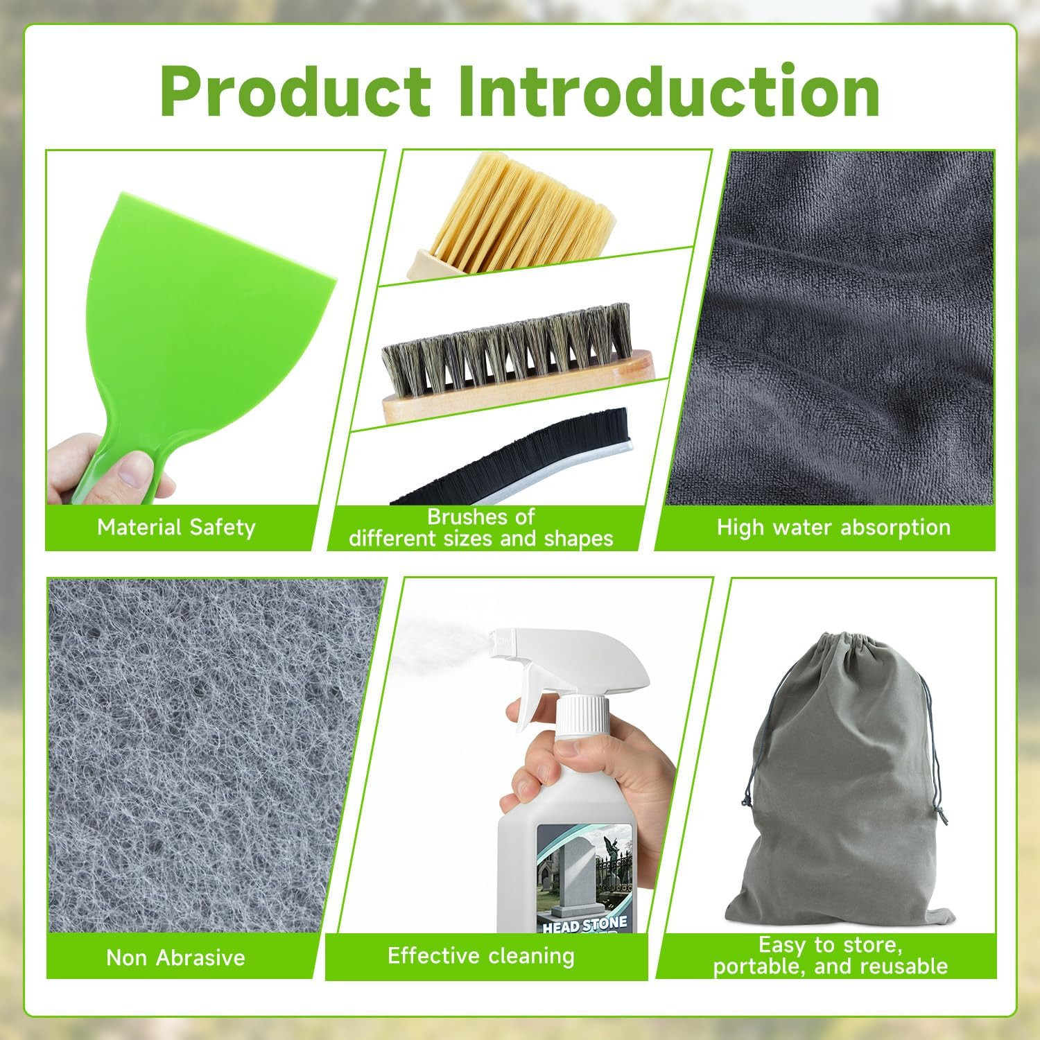 9 PCS Headstone Cleaner Gravestone Cleaning Kit for Granite and Stone Daily
