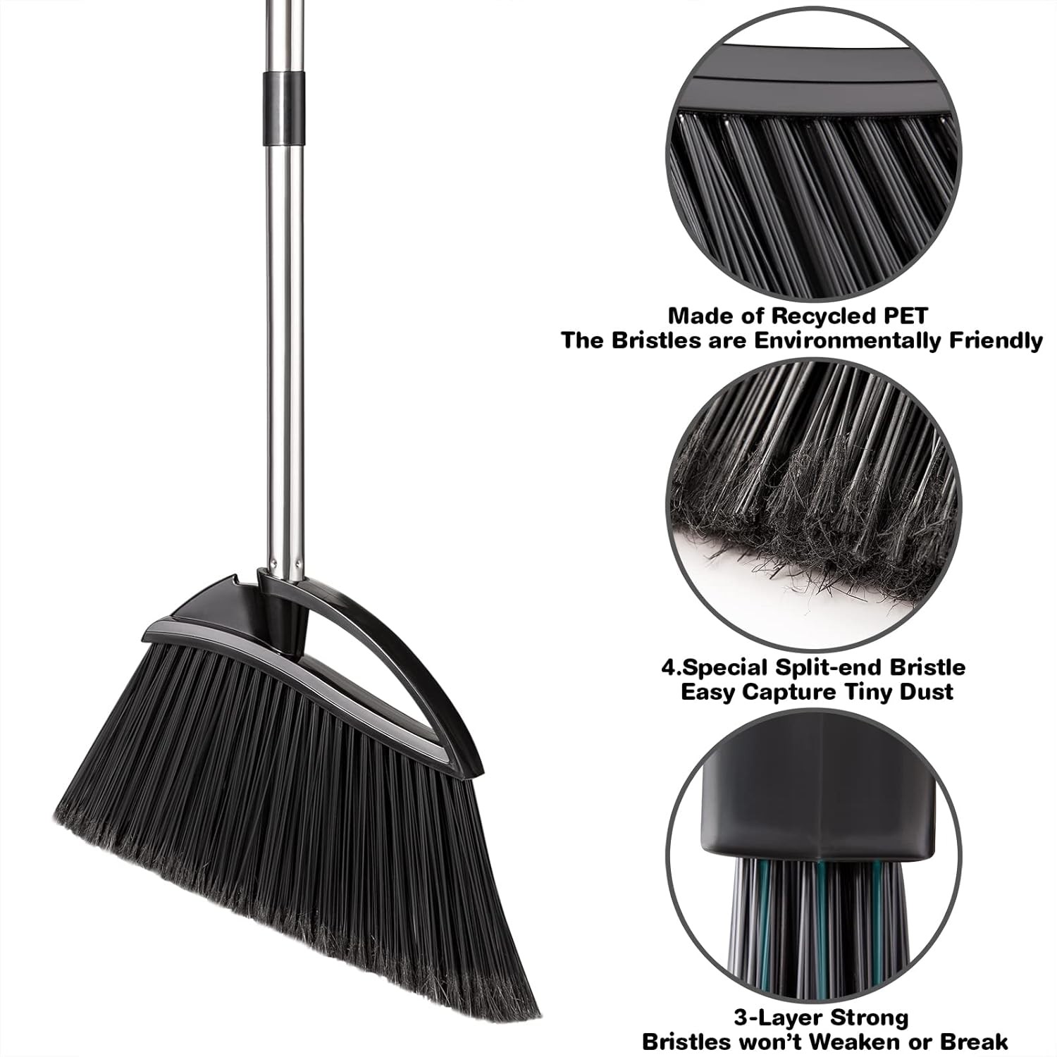 Long Handled Dust Pan and Broom Set for Home, Heavy Duty Metal