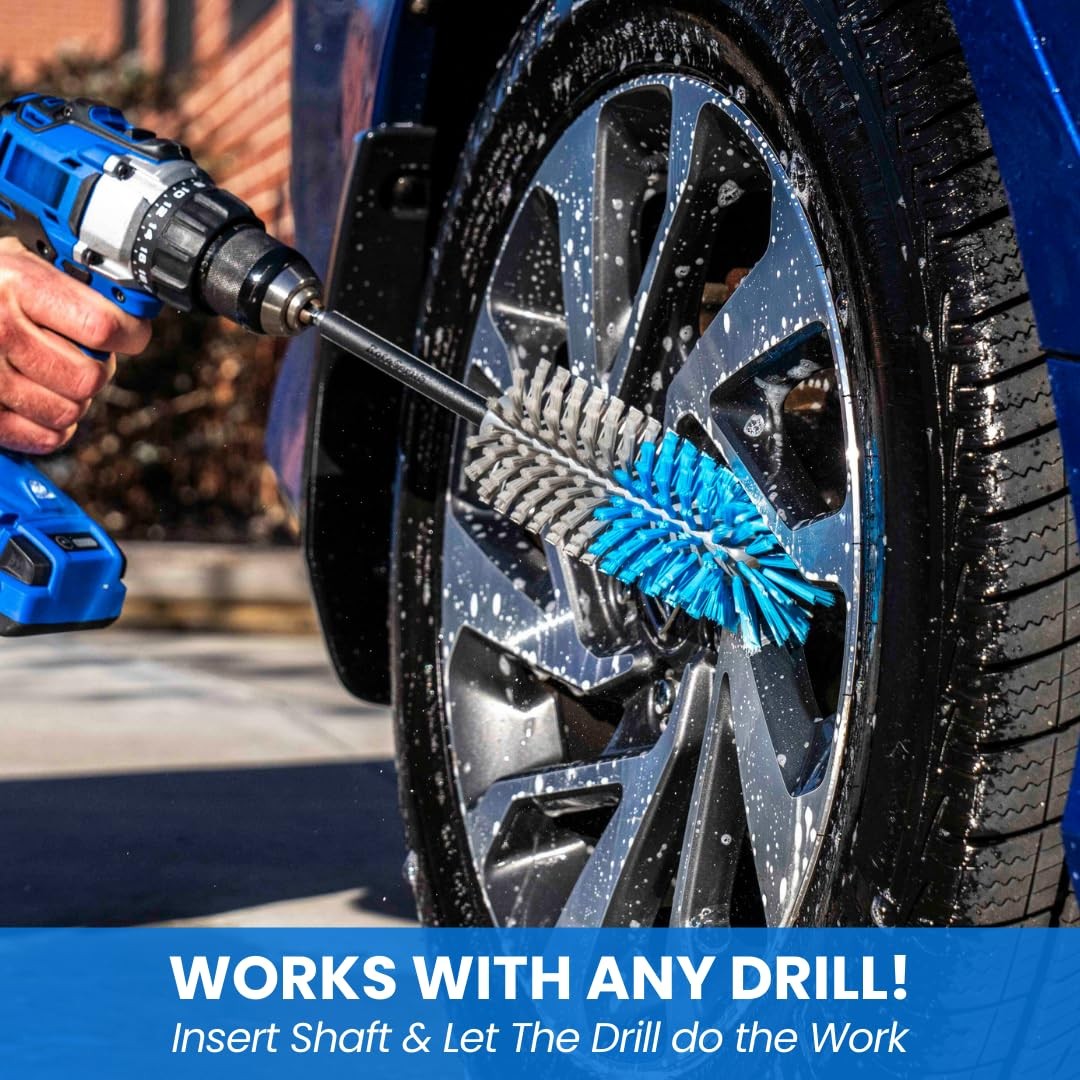Long Reach Drill Brush Attachment Car Tire Wheel Heavy Duty Nylon 1 PCS