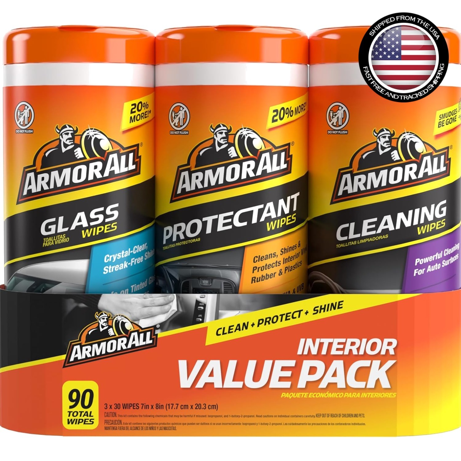 90 Count Car Wipes Set: Protectant, Glass & Cleaning Wipes Bundle