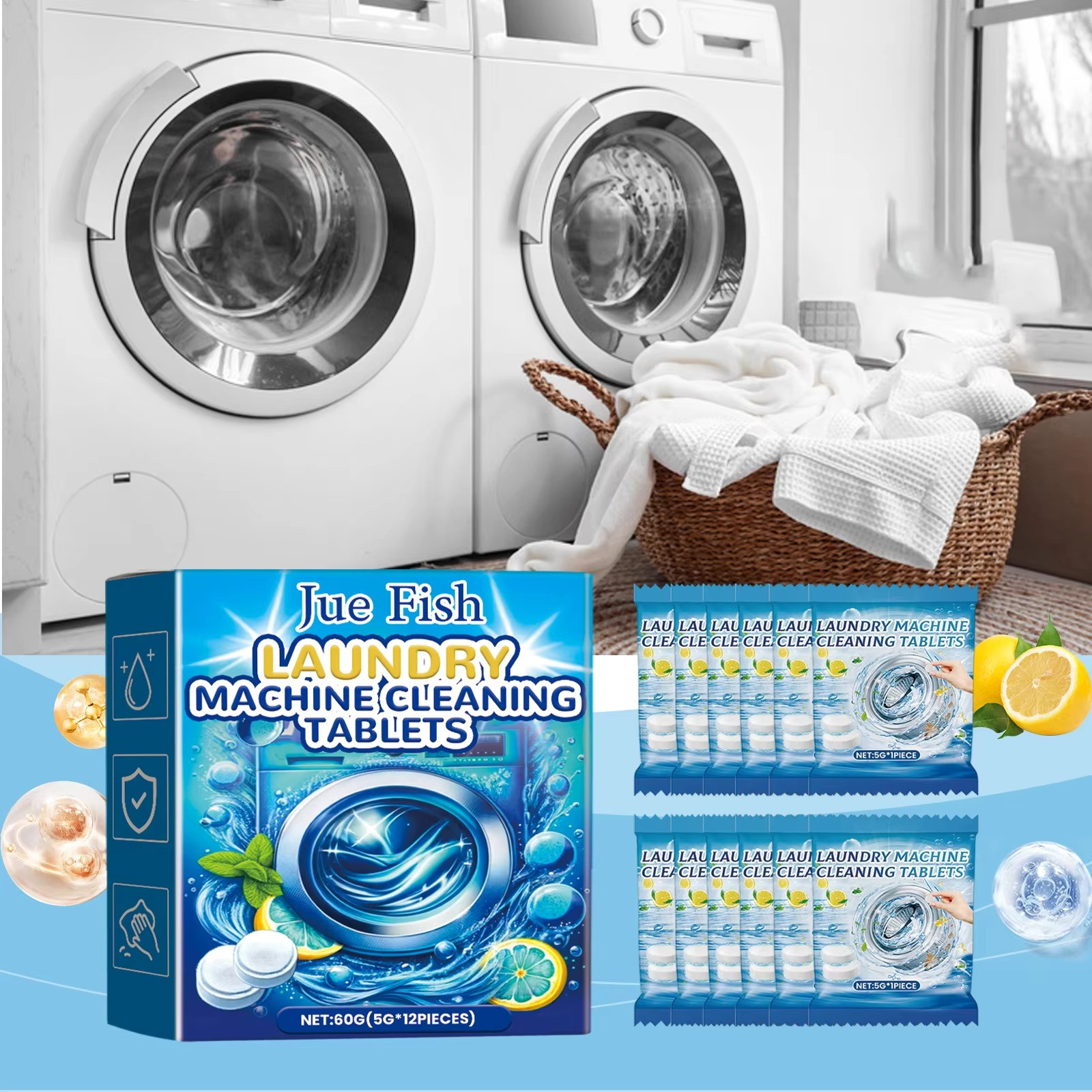 12 Pcs Washing Machine Cleaner Washer Deep Solid Cleaning Effervescent Tablets