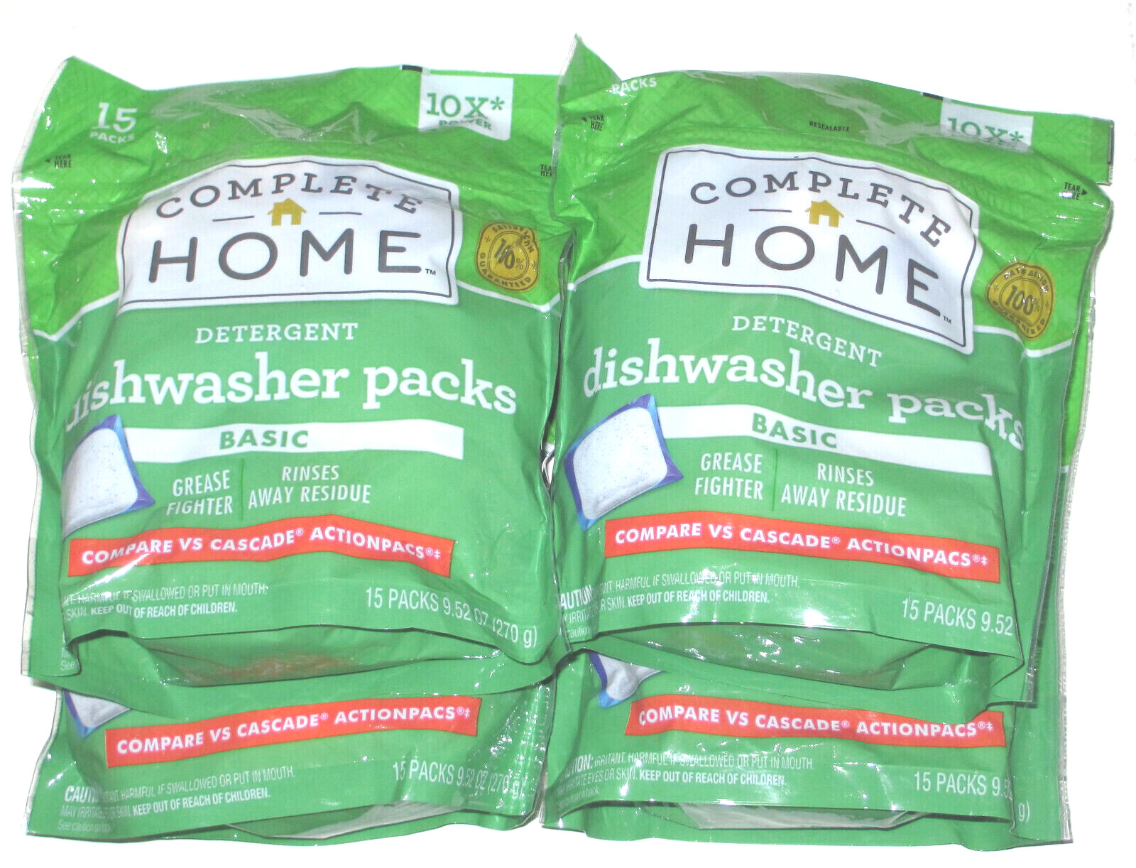 COMPLETE HOME DETERGENT DISHWASHER PACKS BASIC -15 PACK -LOT OF 4 PACKAGES -NISP