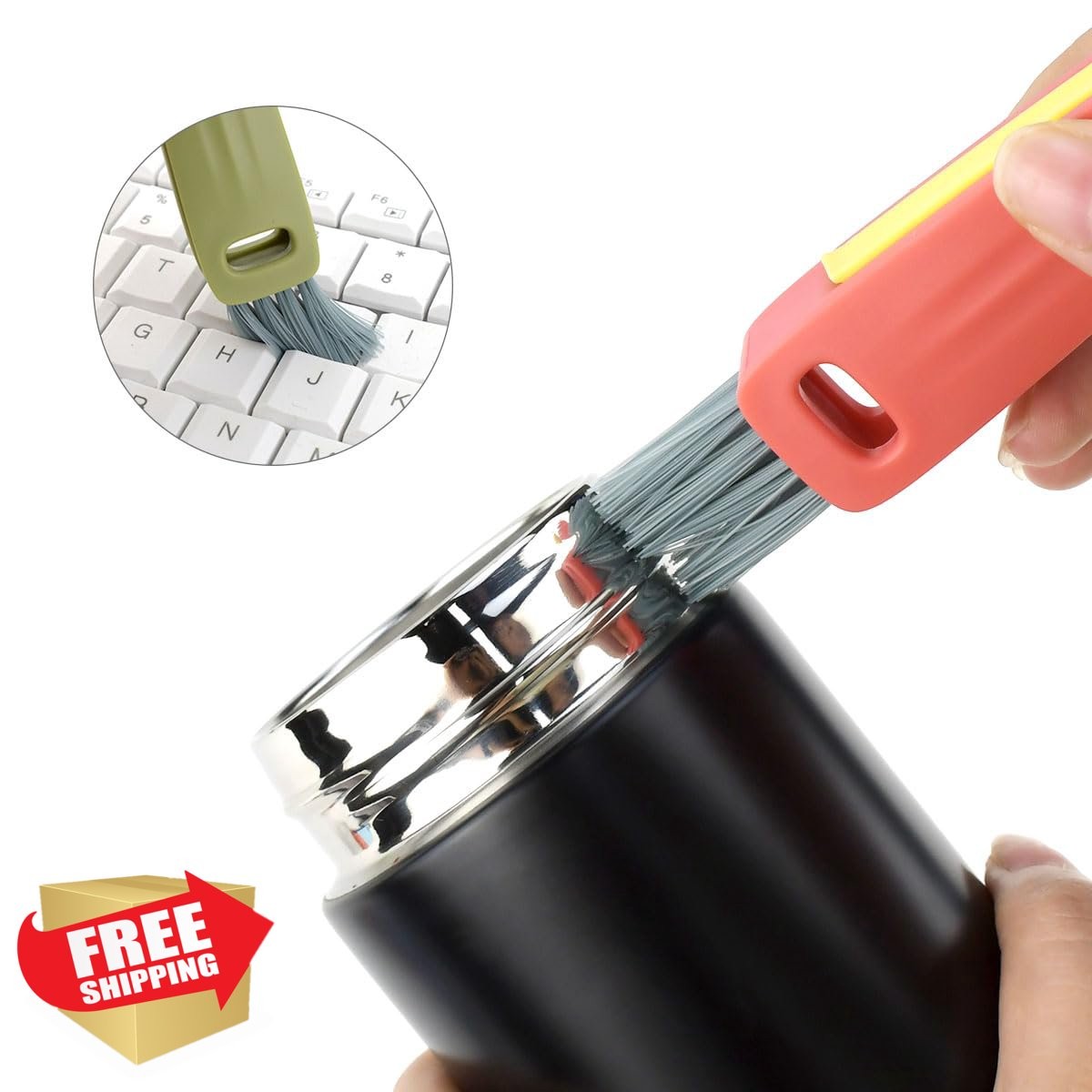 TKYPZY 3 in 1 Cup Lid Cleaning Brush Green Blue Red
