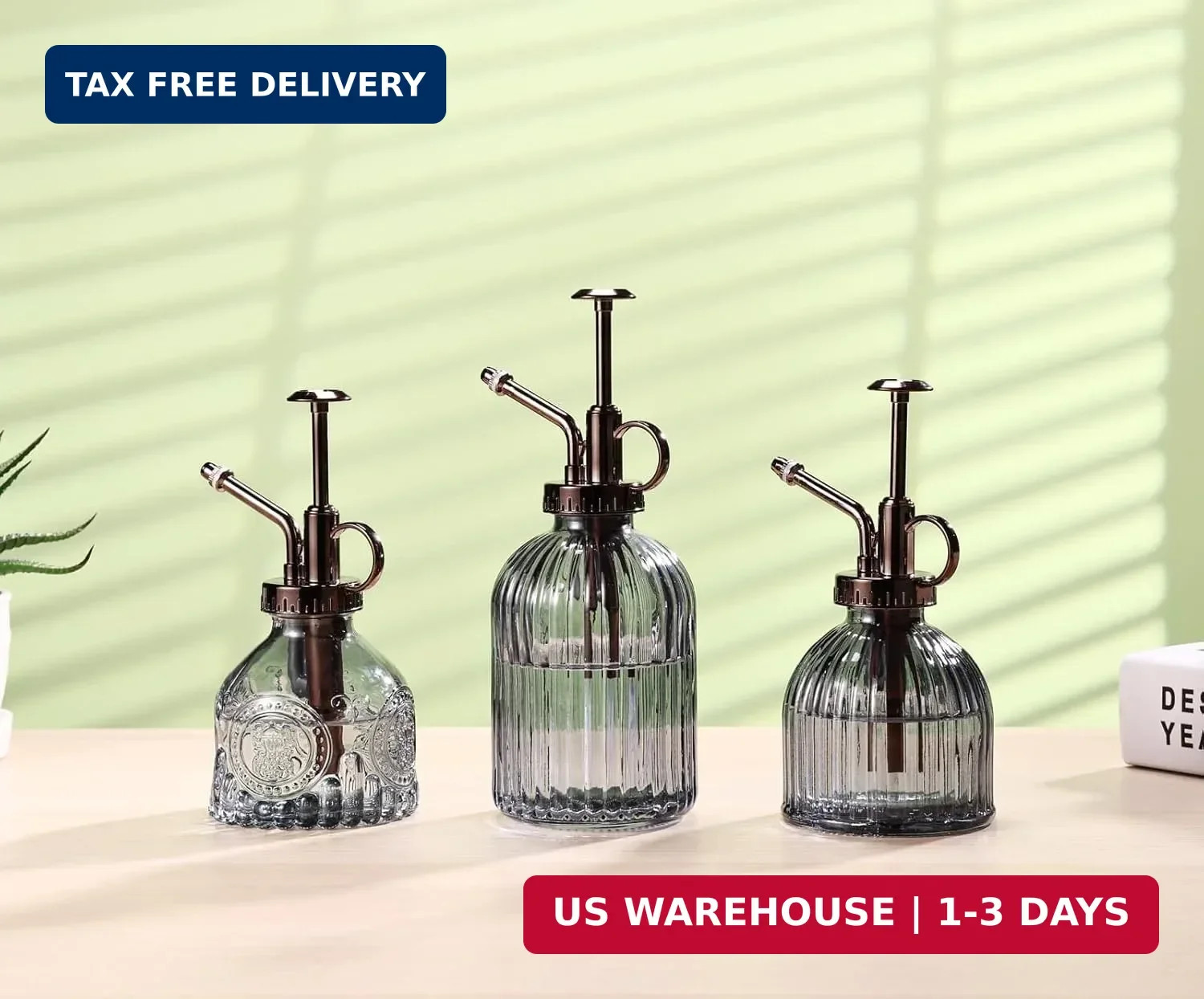 Glass Plant Mister 6.5 Green Spray Bottle with Gold Top Pump Plant Care Tool