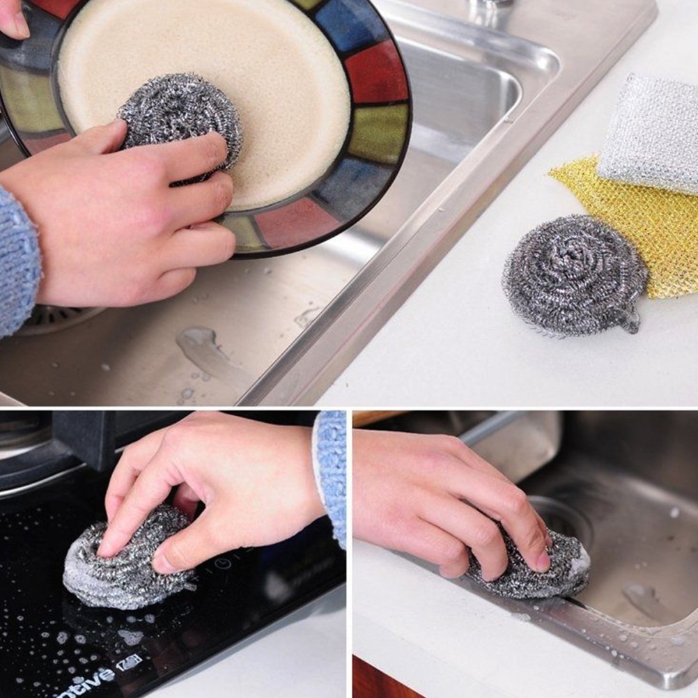 2 Sponges Steel Scrubbers for Cleaning Dishes Kitchen Washing Duster