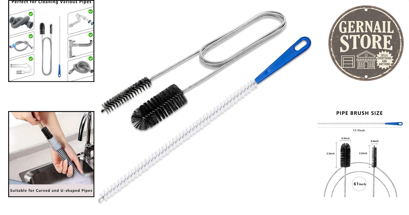 High-Quality 61” Flexible Drain Brush & 17.7” Sink Unblocker – Easy Cleaning