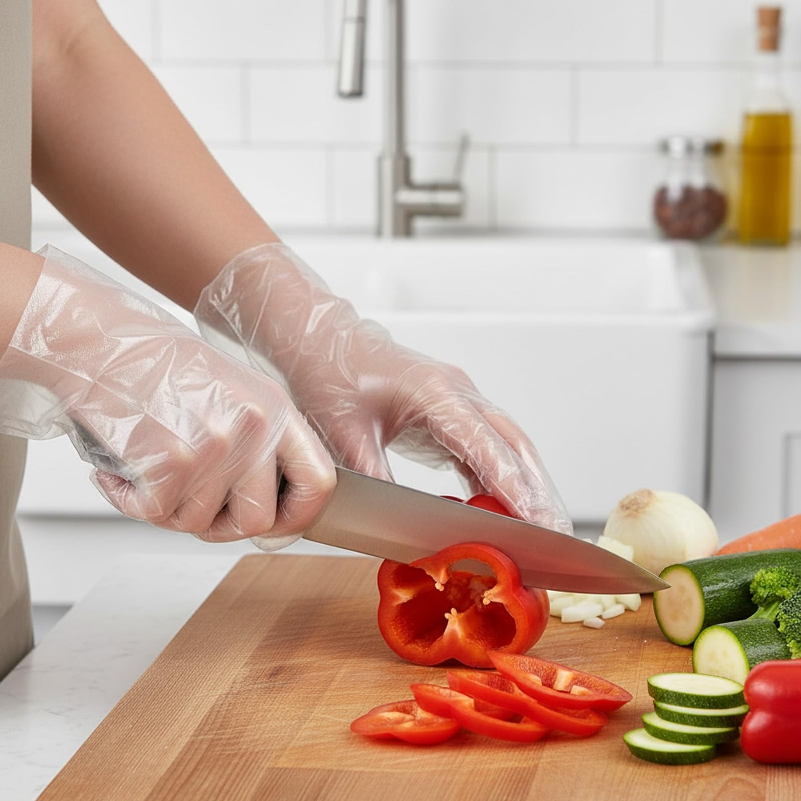 JedJadr 500 Count Disposable Food Service Gloves – Plastic One Size, Clear