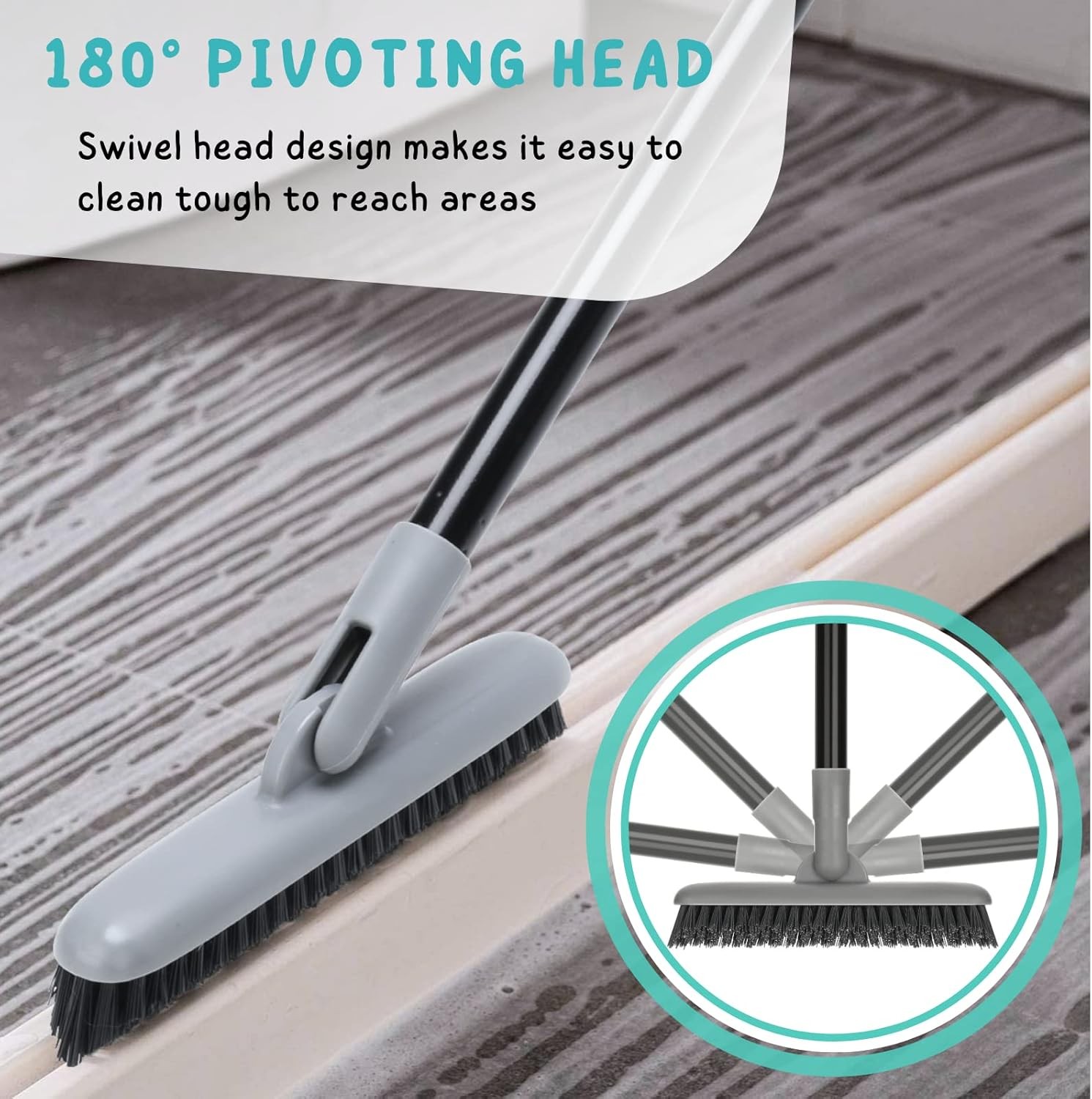 Grout Brush with Long Handle, 49” Tile Cleaner Tool for Shower, Floors Scrubber
