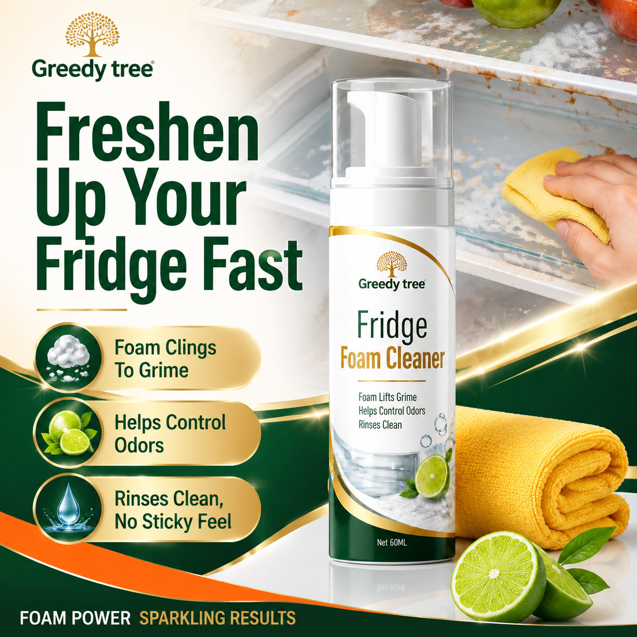 Refrigerator Cleaner Foam Spray For Fridge Shelves Helps Control Odors