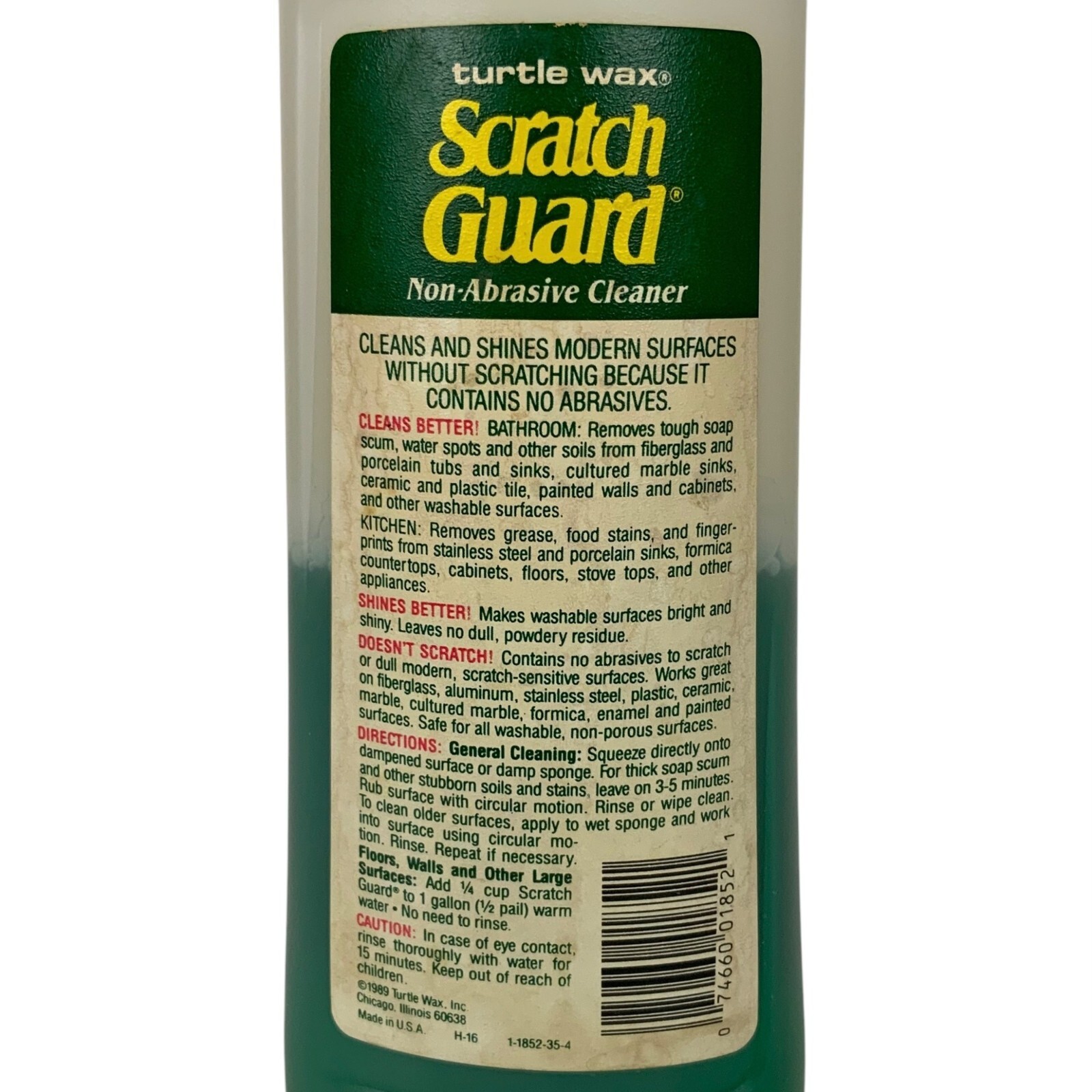 Turtle Wax Scratch Guard Non-Abrasive Cleaner 16 Fl Oz Bottle 1990 USED 50% FULL