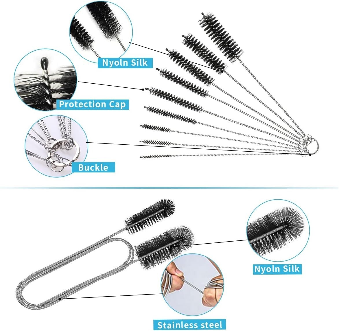 10 Pcs Flexible Drain Brush Straw Cleaner Brush Set,Pipe Cleaners Brush,61Inch S