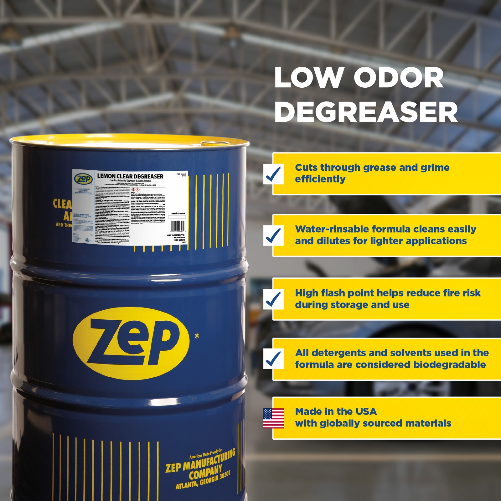 Zep Lemon Clear Degreaser – 55 Gallon (1 Unit) 423485 – Low Odor, Industrial