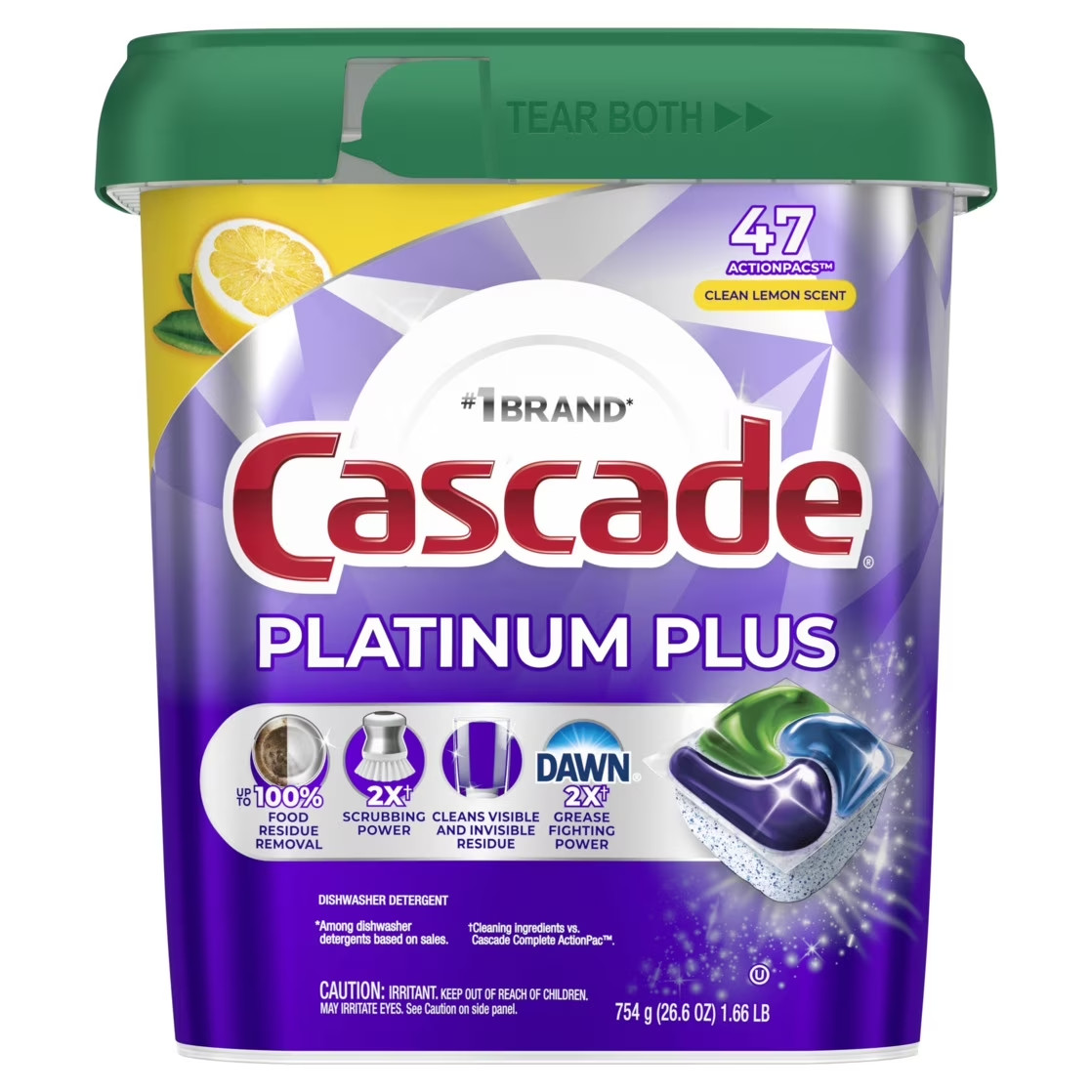 1-2 Pack Cascade Platinum Plus Dishwasher Pods Detergent Soap Tabs Lemon 47 Ct