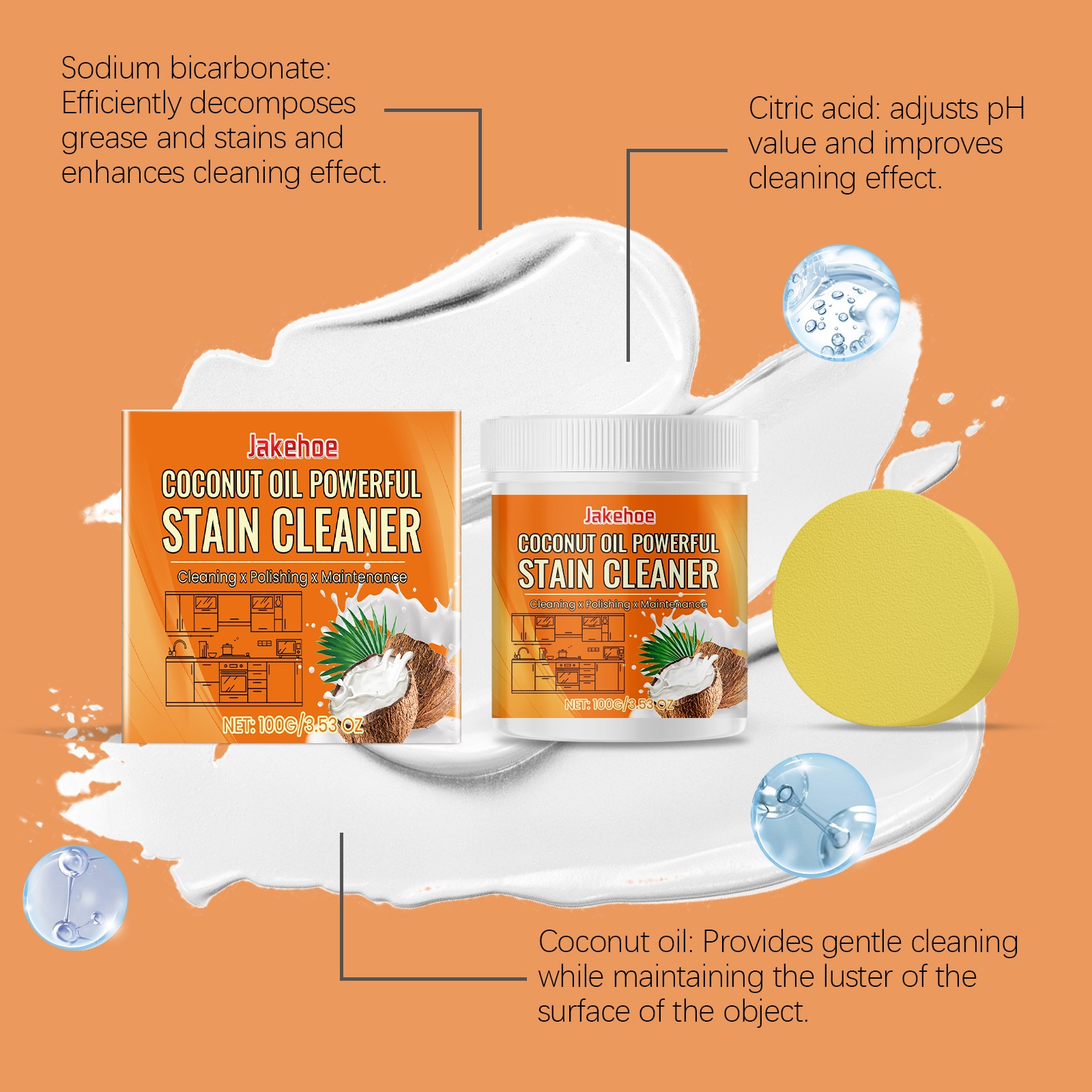 Grease Remover Coconut Oil Multi-Purpose Cleaner Polish for Kitchen Surfaces