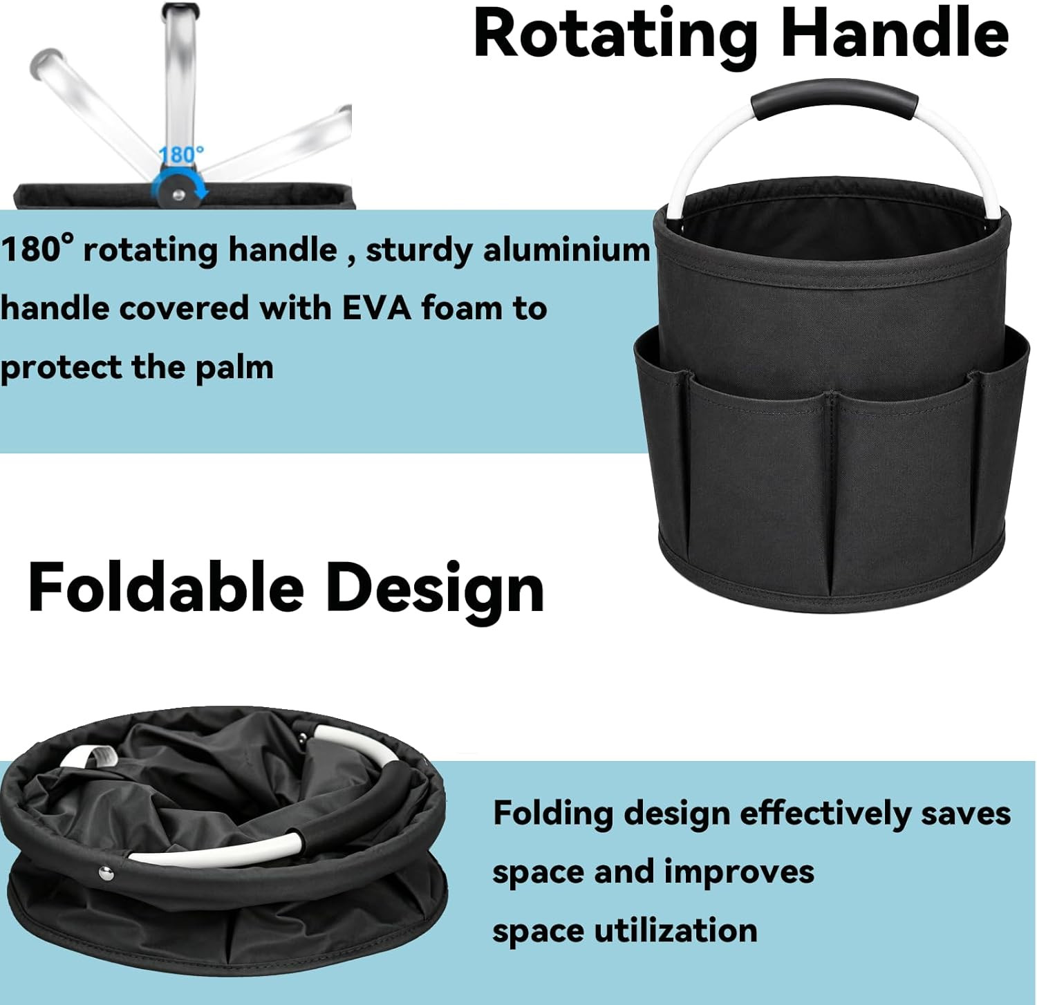 Cleaning Caddy with Handle, 17L Foldable Cleaning Supply Organizer with 6 Pocket
