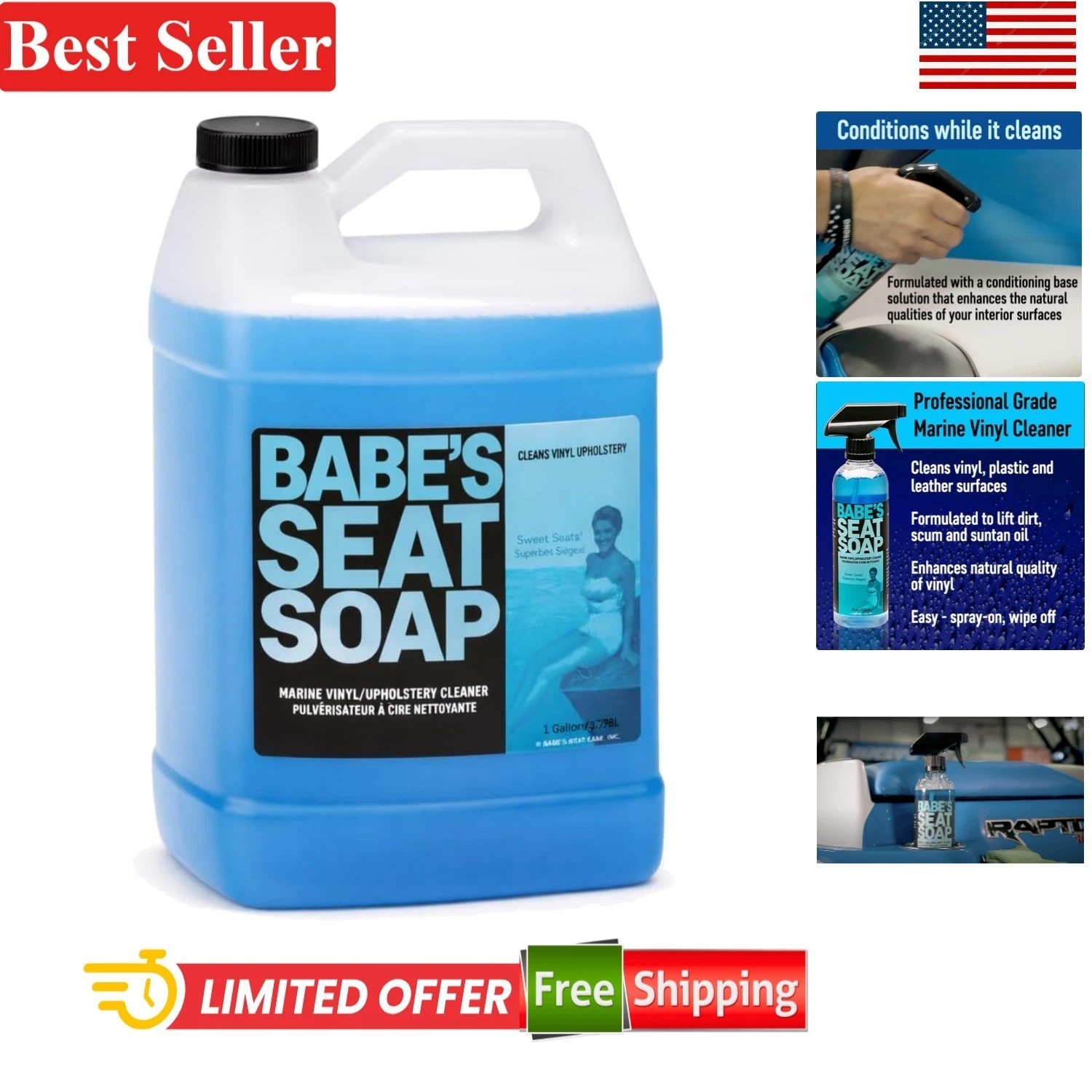 Marine Upholstery Cleaner 128 Fl Oz Babe’s Seat Soap Leather Vinyl Plastic