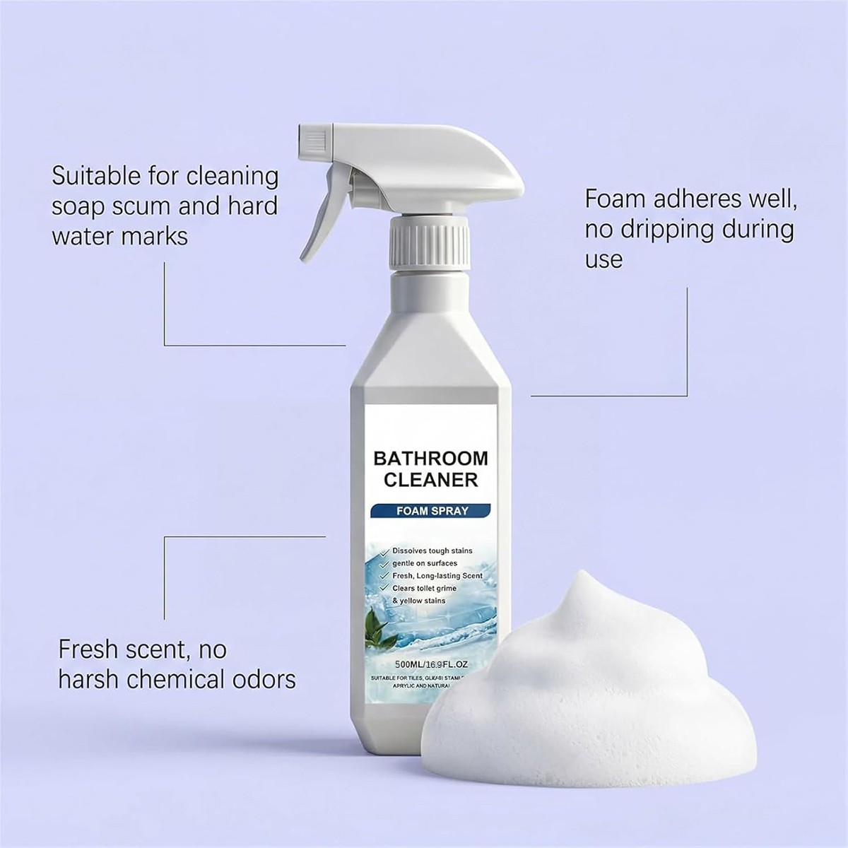 Bathroom Cleaner Foam Spray 500ml,Scale Remover Bathroom Cleaner For Tiles,Glass