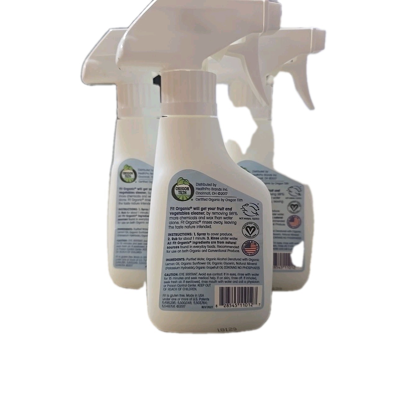 FIT Organic Fruit and Vegetable Wash Spray Bottle White, Clear, 12 Fl Oz 3 Pack