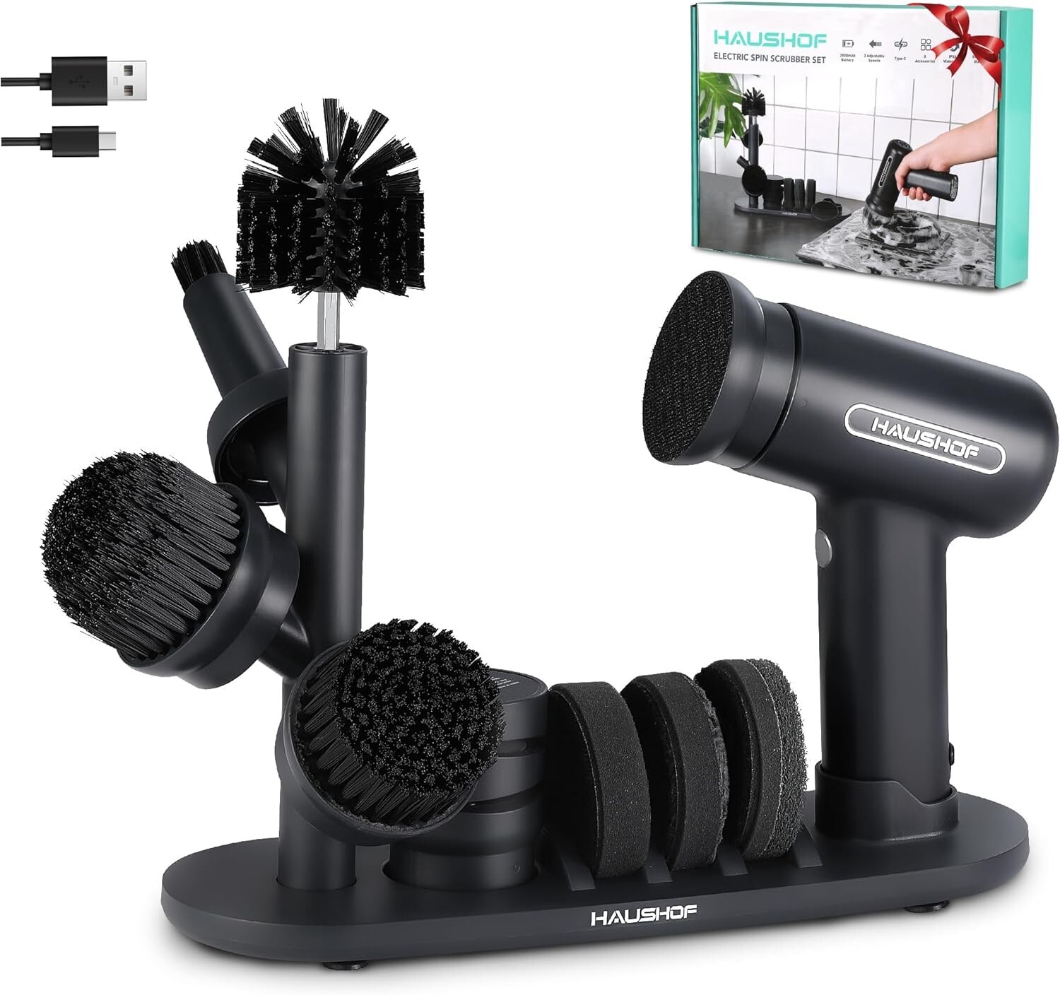 Electric Spin Scrubber Cordless Cleaning Brush with 8 Replaceable Heads 3 Speeds